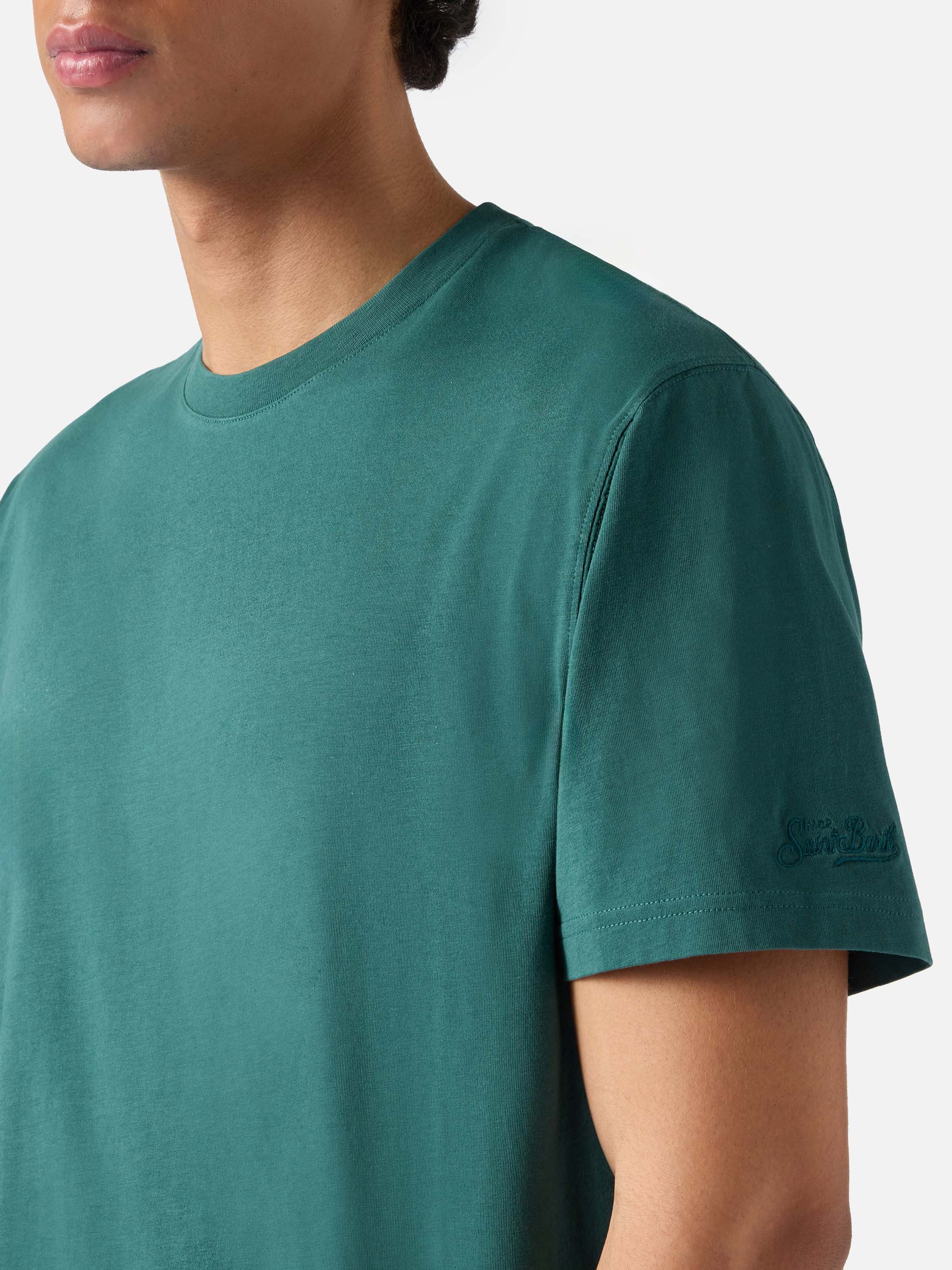 T-shirt in cotone verde Dover con ricamo logo