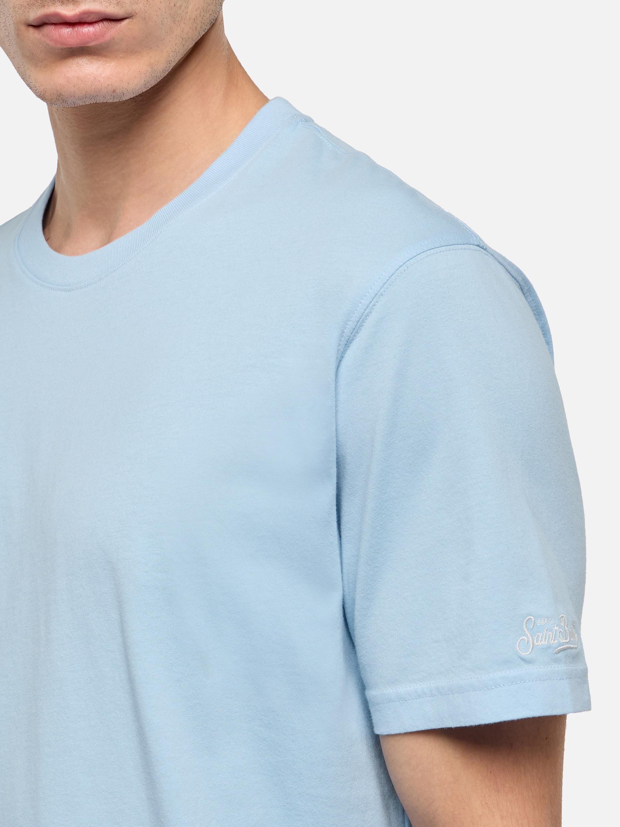 T-shirt Dover in jersey di cotone azzurro con ricamo St. Barth