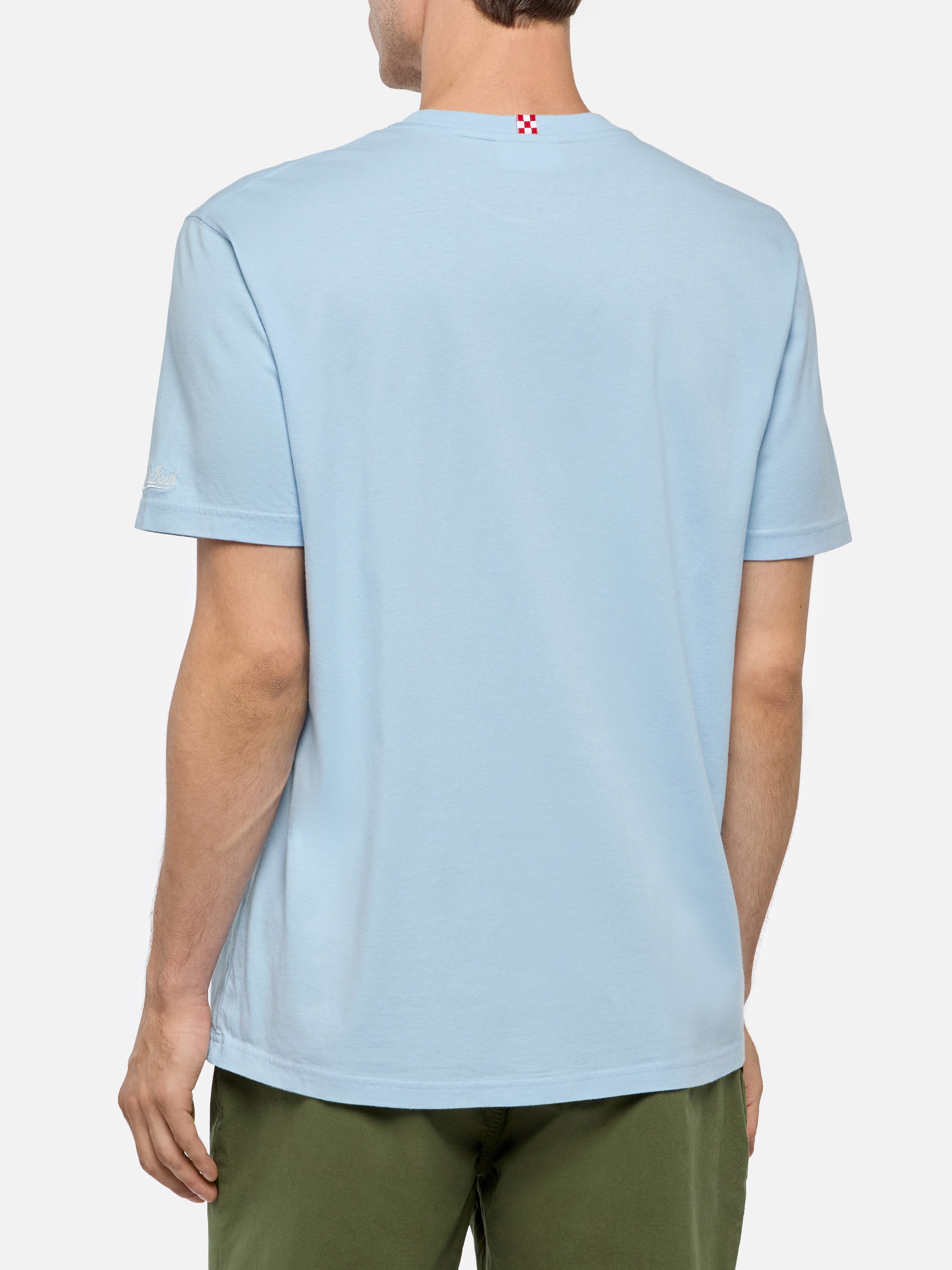 T-shirt Dover in jersey di cotone azzurro con ricamo St. Barth