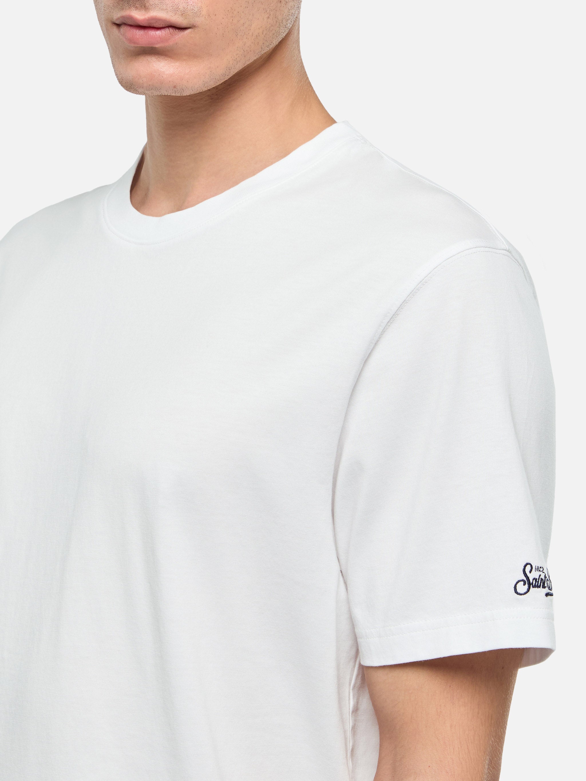 T-shirt Dover bianca in jersey di cotone con ricamo St. Barth