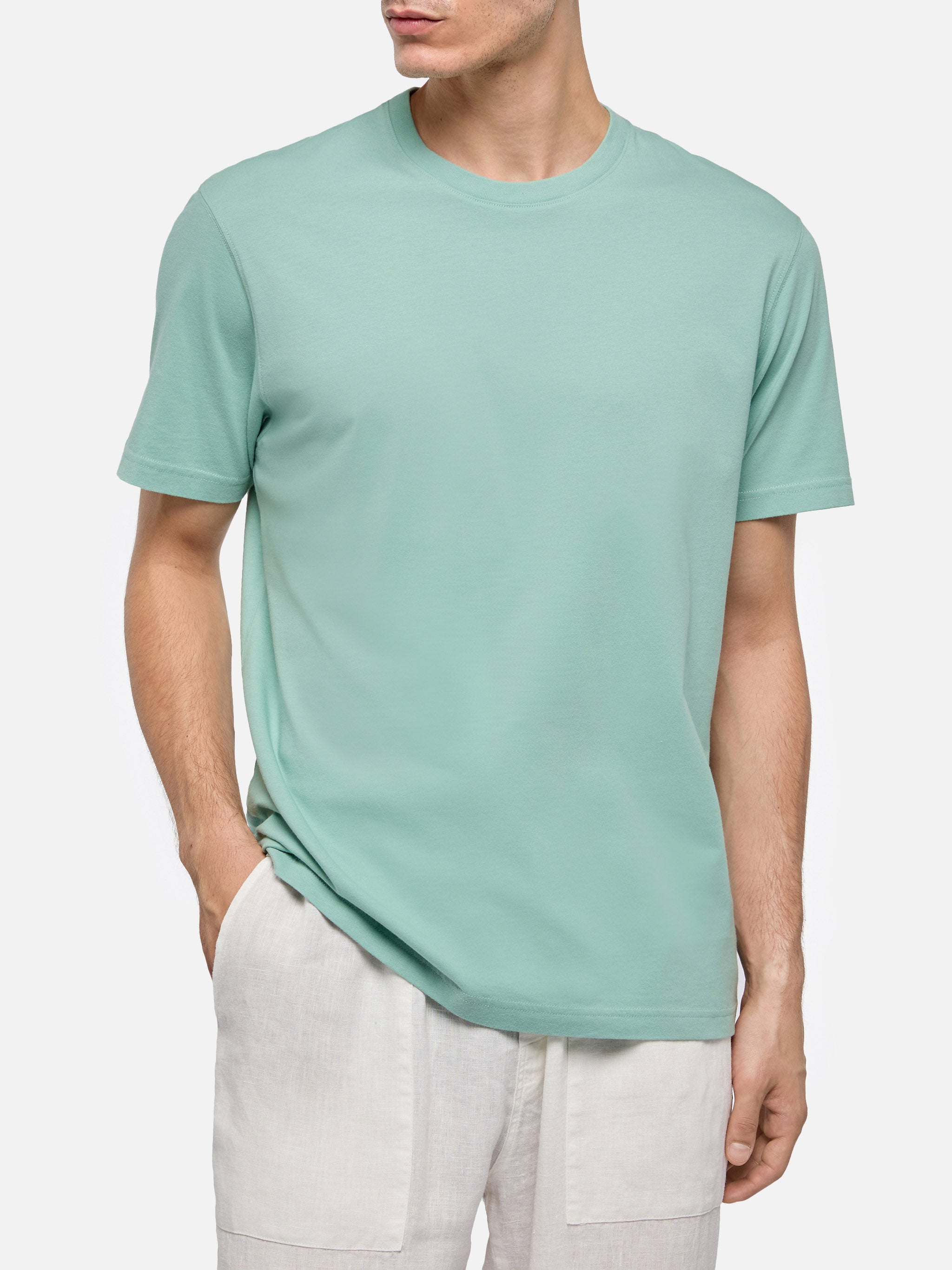 T-shirt in jersey di cotone verde salvia Dover con ricamo St. Barth