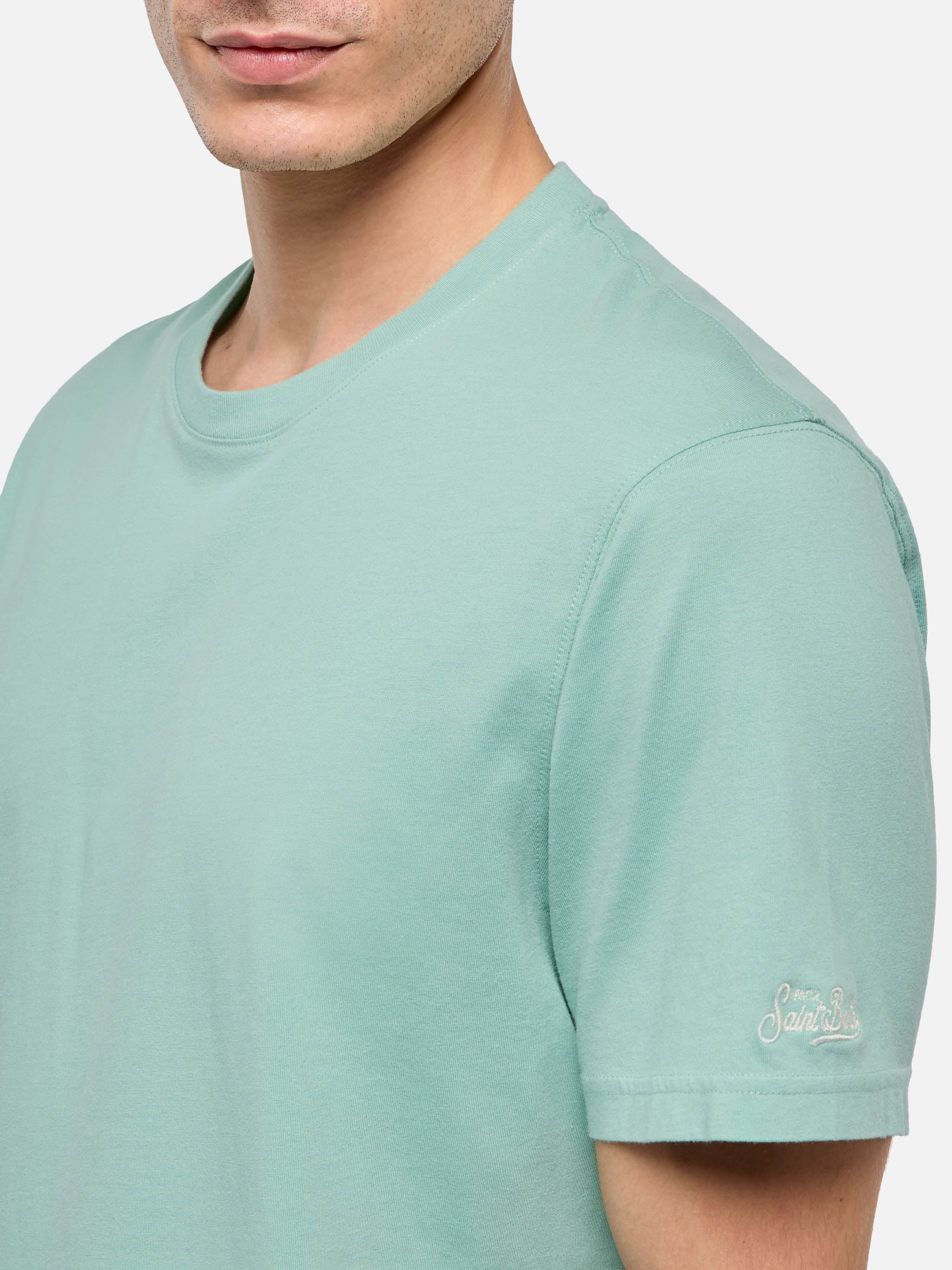 T-shirt in jersey di cotone verde salvia Dover con ricamo St. Barth