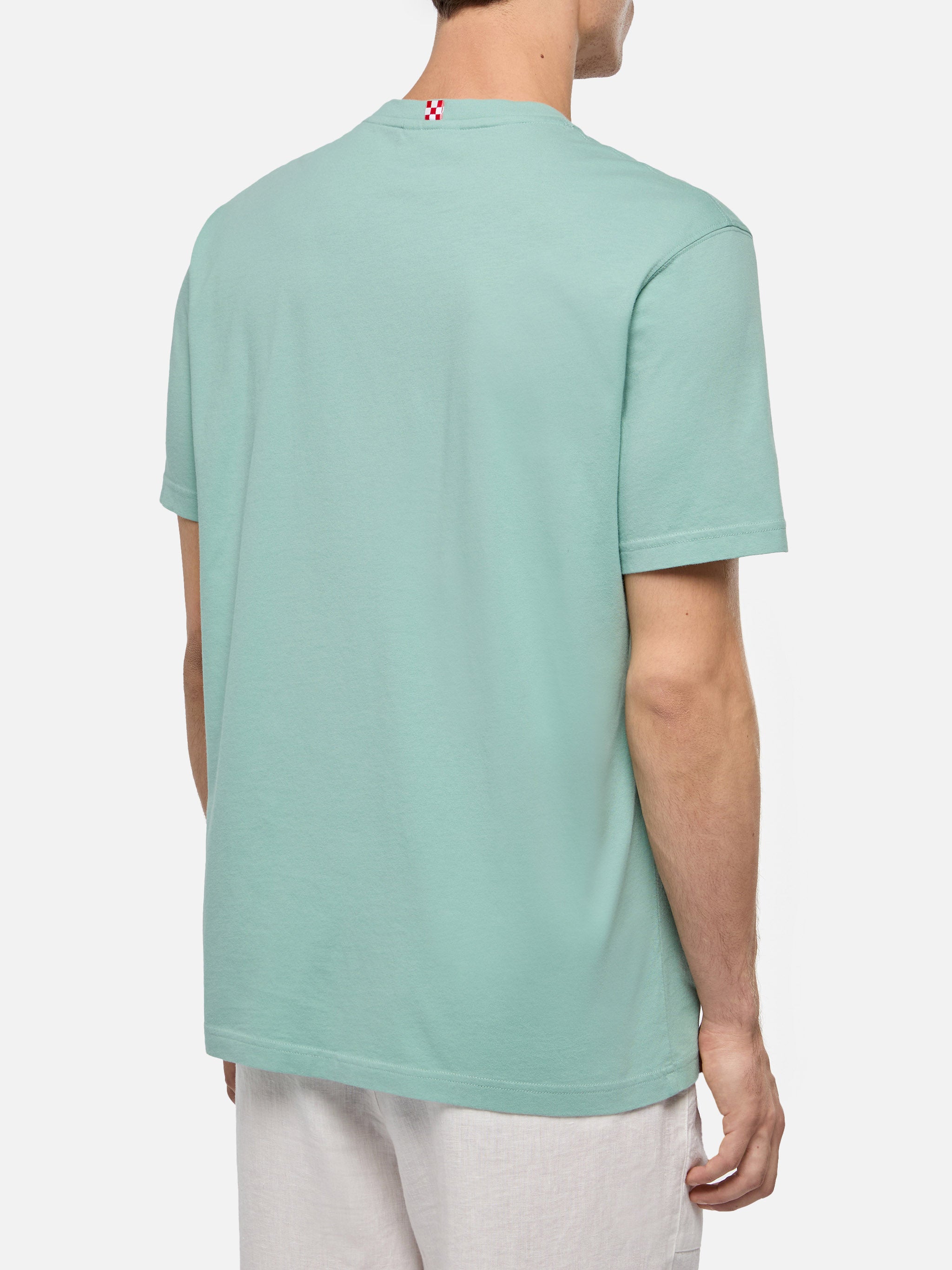 T-shirt in jersey di cotone verde salvia Dover con ricamo St. Barth