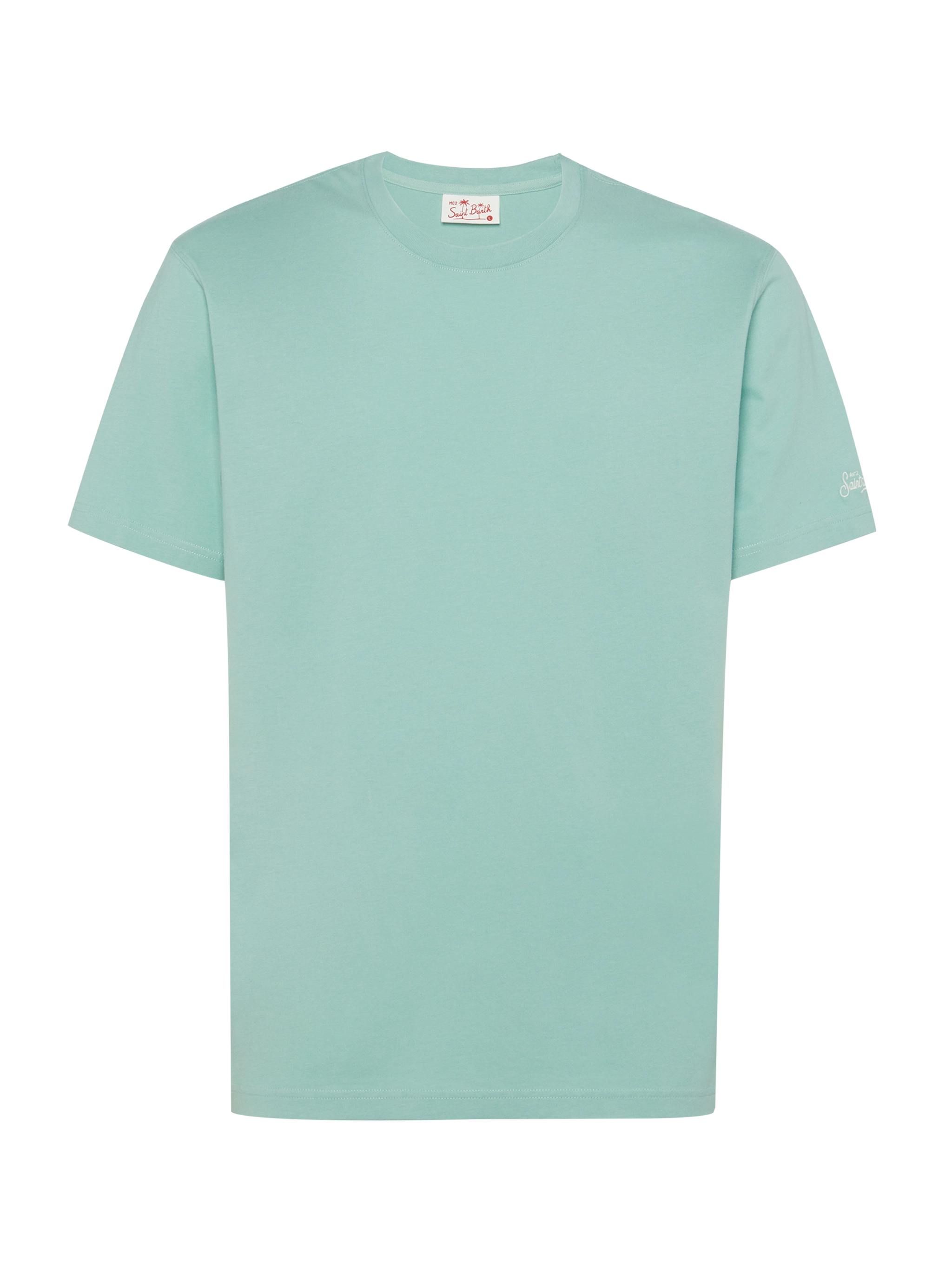 T-shirt in jersey di cotone verde salvia Dover con ricamo St. Barth