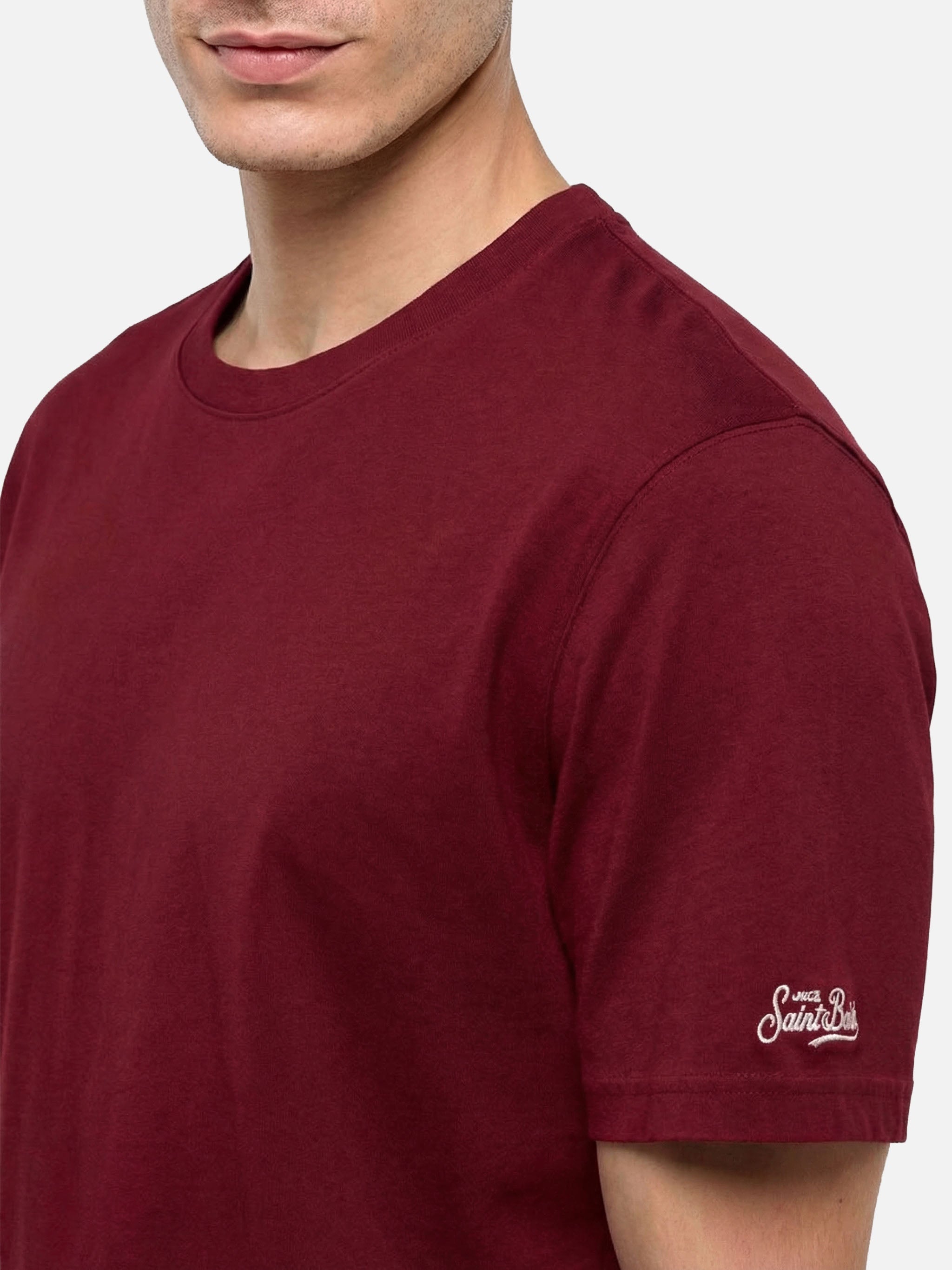 T-shirt in jersey di cotone bordeaux Dover con ricamo St. Barth