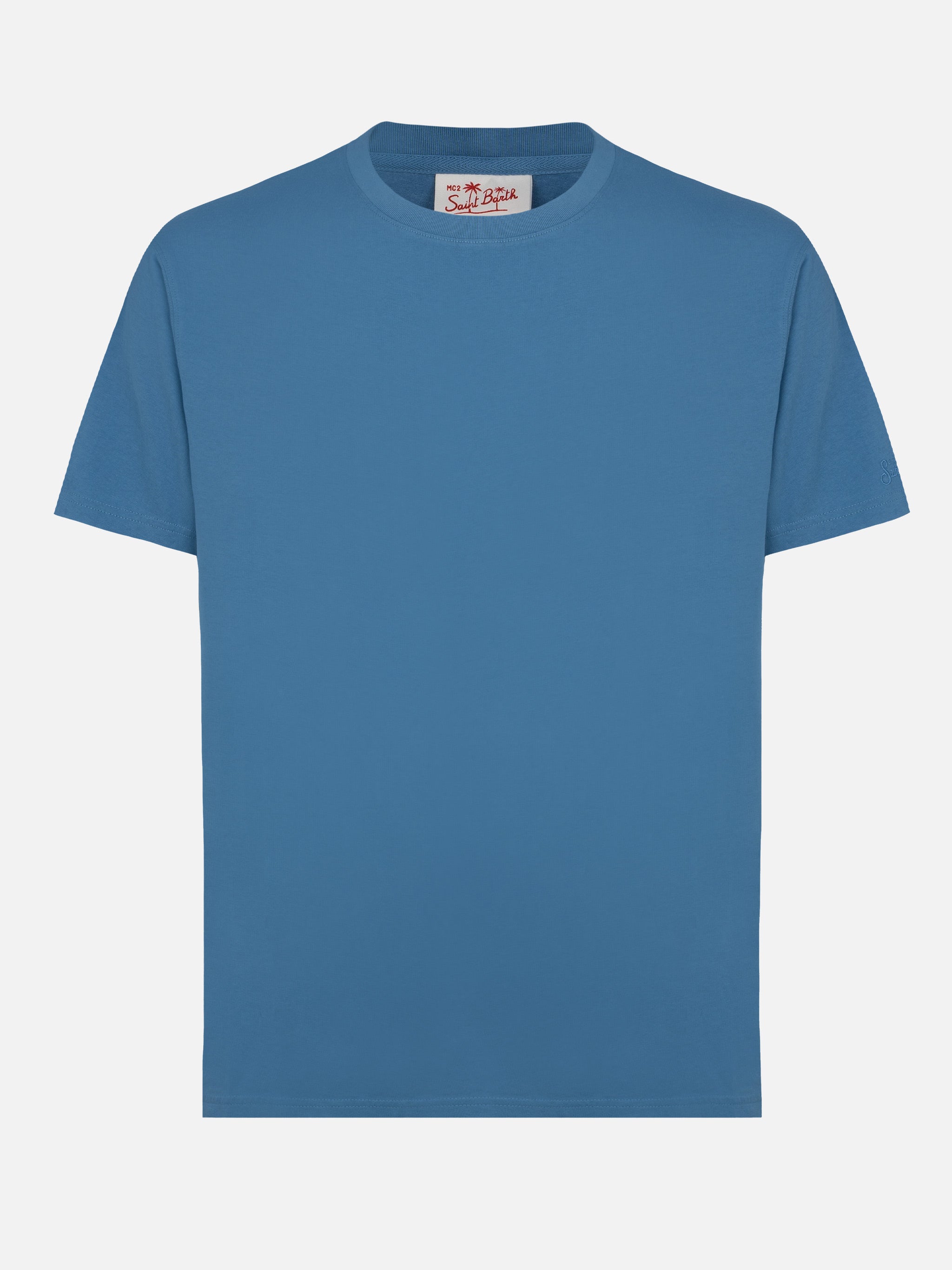 T-shirt in jersey di cotone blu polvere Dover con ricamo St. Barth