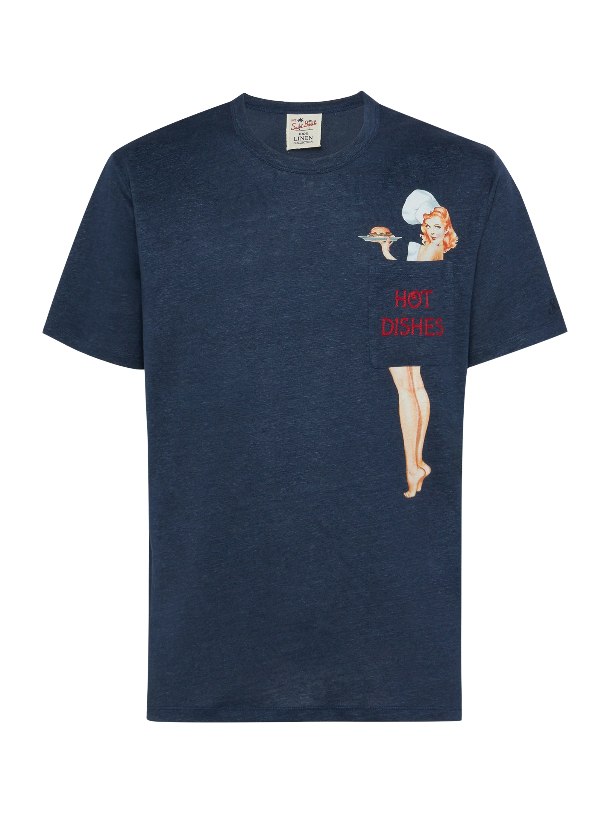 T-shirt in jersey di lino Ecstasea con taschino stampato e ricamato