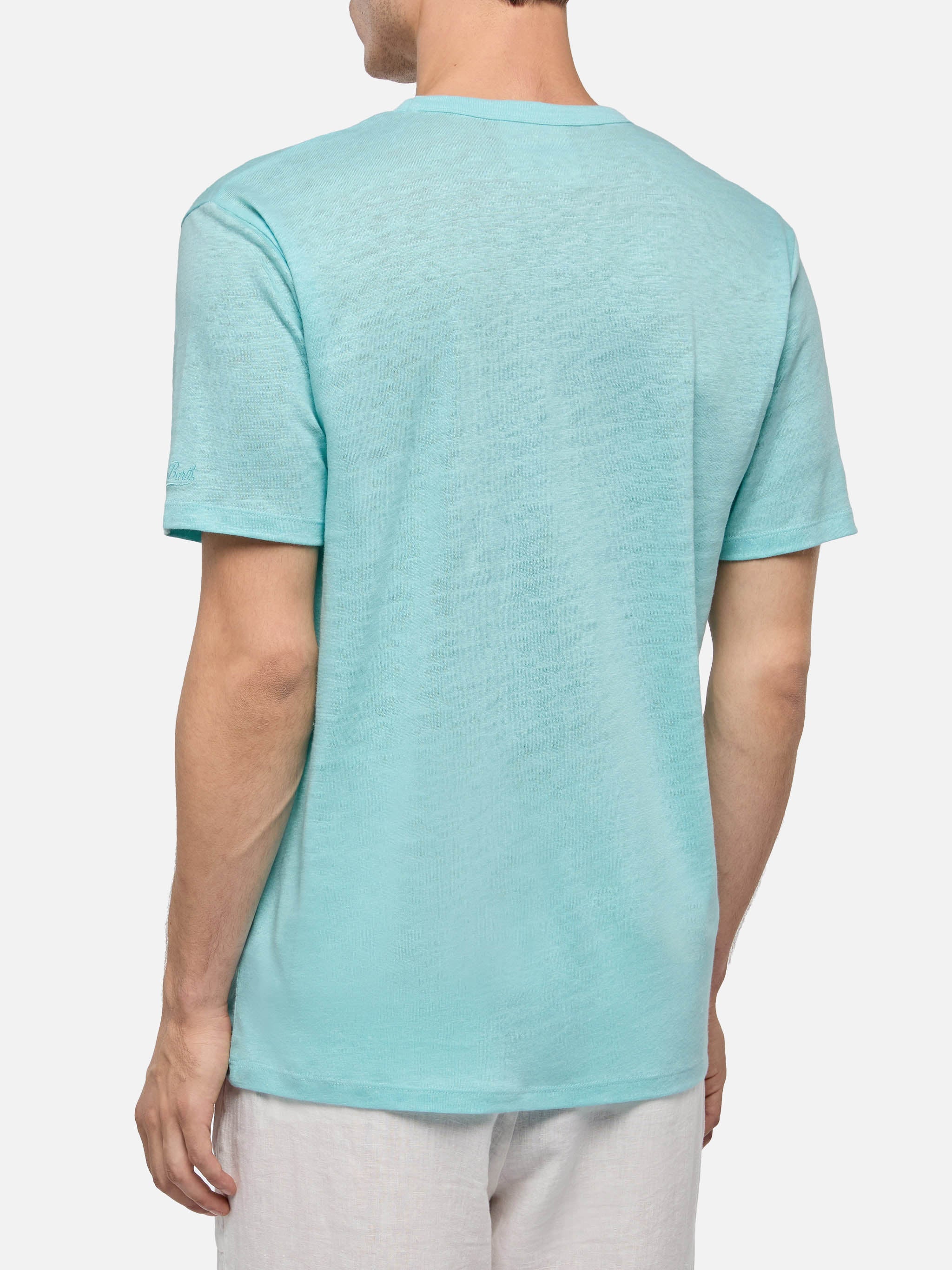 T-shirt in jersey di lino verde acqua Ecstasea