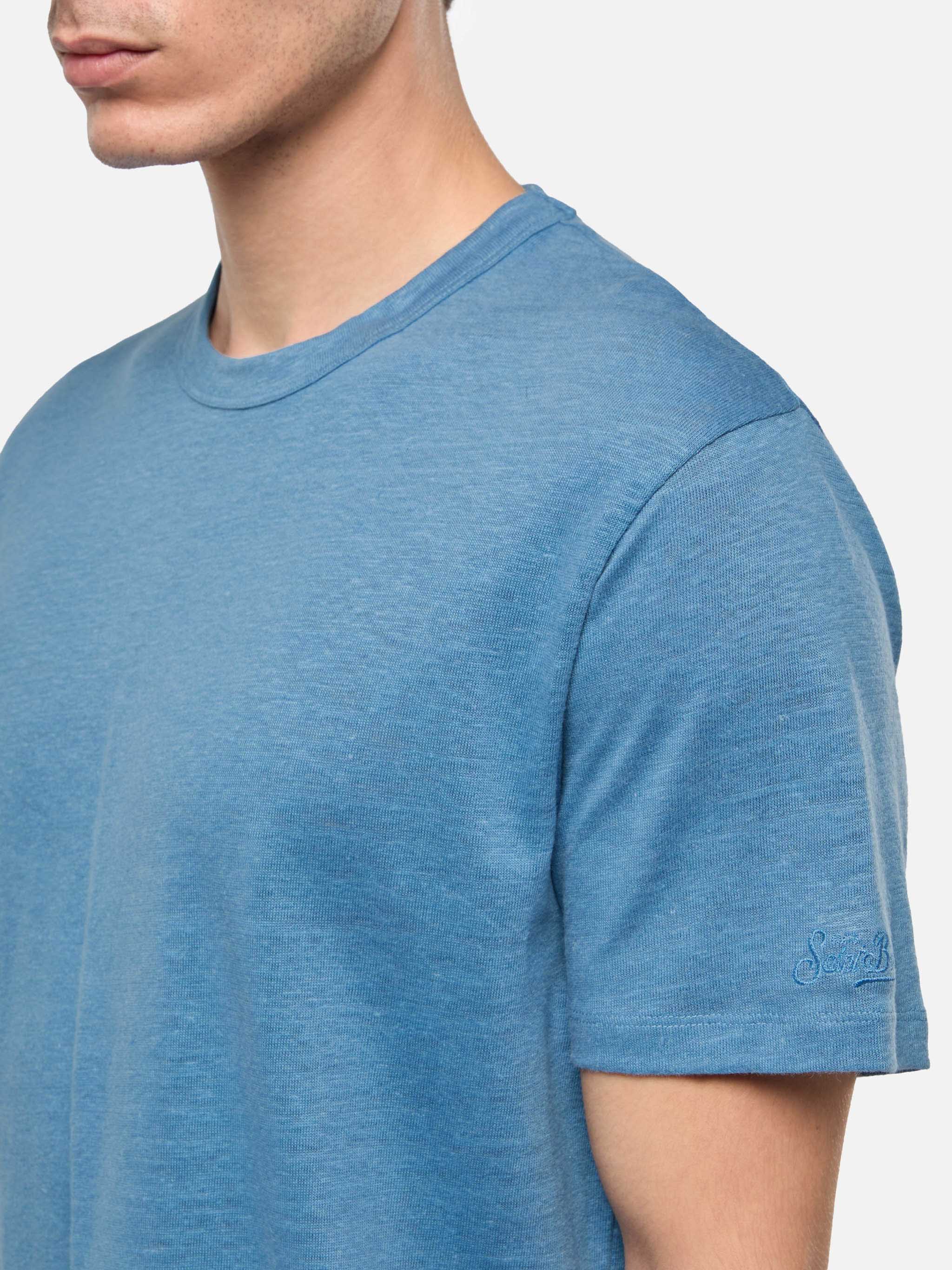 T-shirt in jersey di lino blu polvere Ecstasea