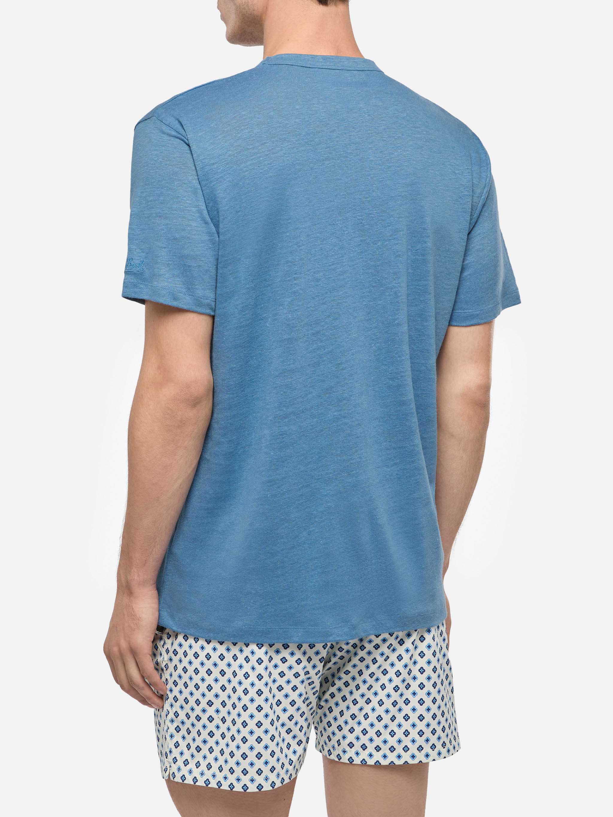 T-shirt in jersey di lino blu polvere Ecstasea