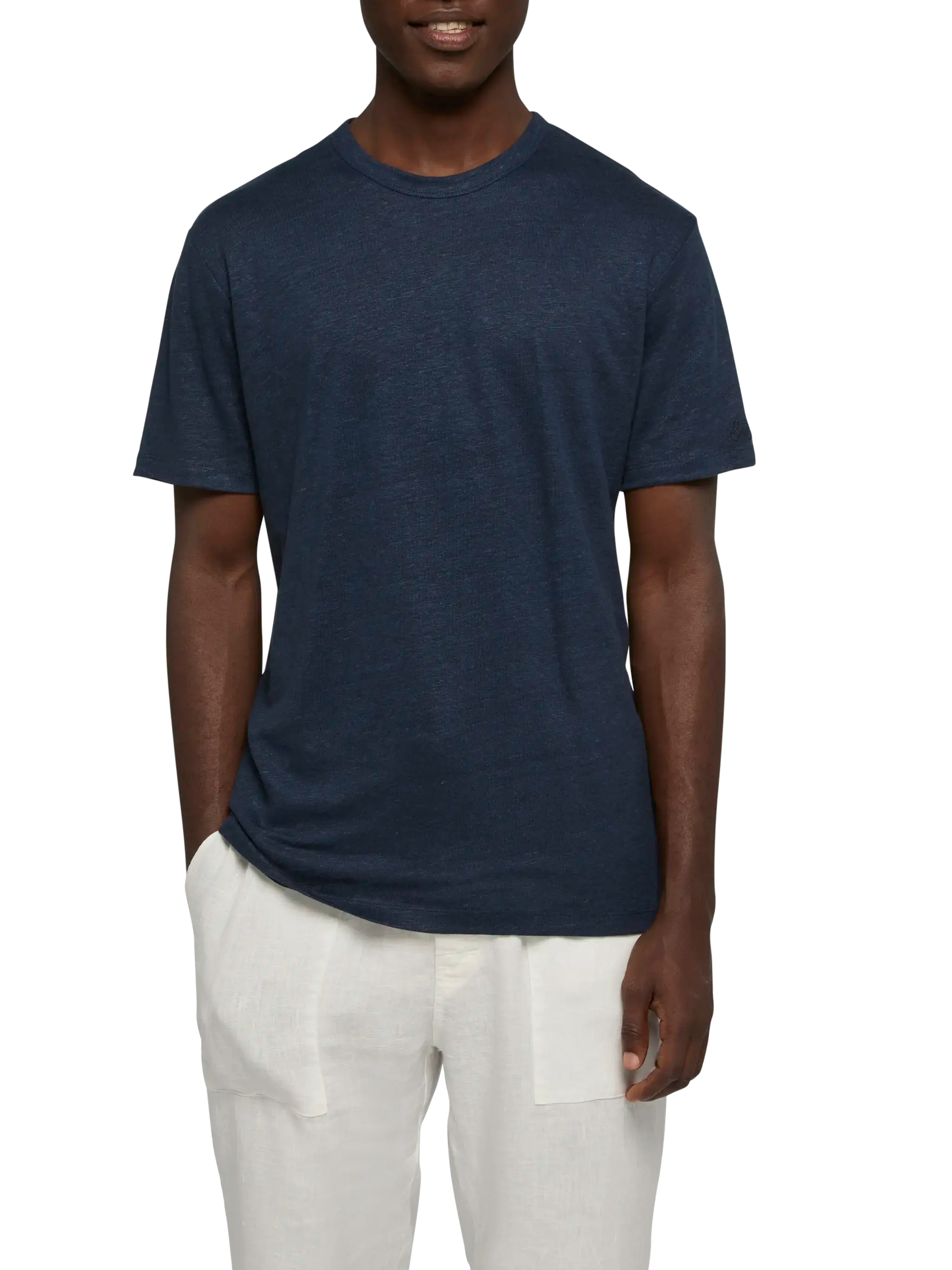 T-shirt in jersey di lino blu navy Ecstasea