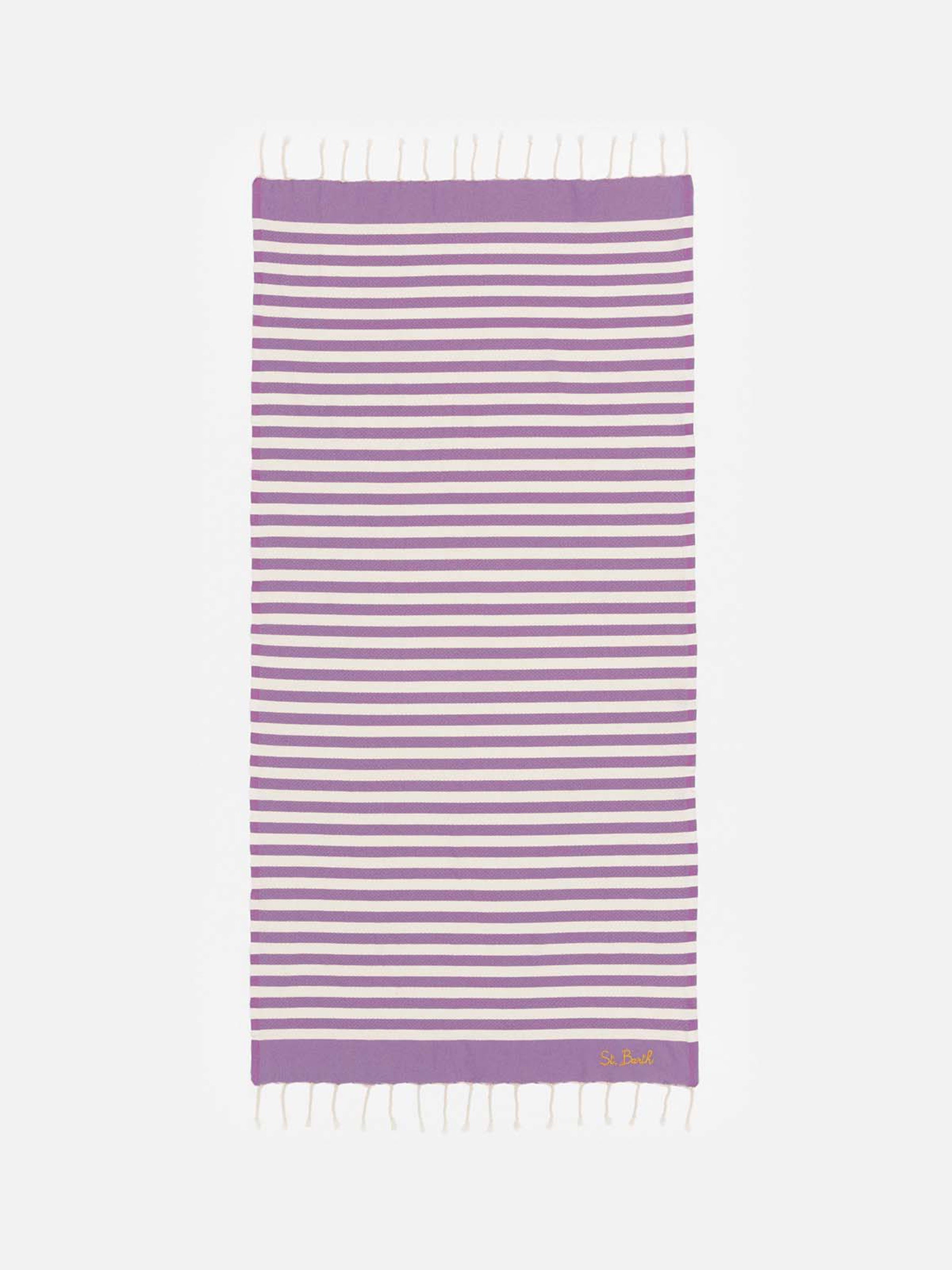 Cotton beach towel Fouta with purple striped print