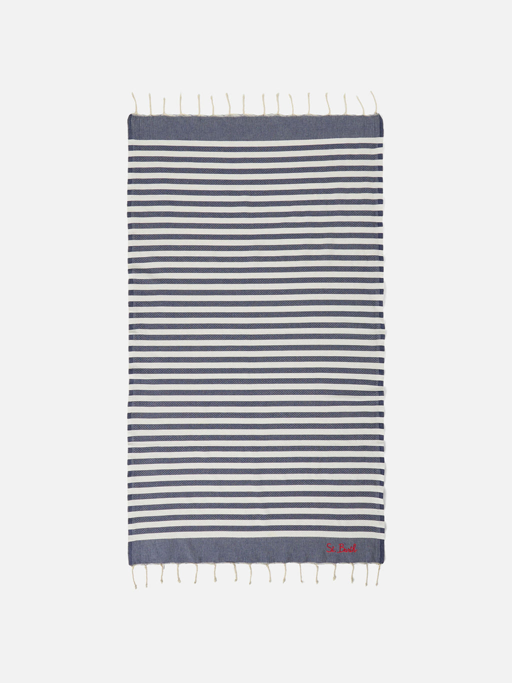 Cotton beach towel Fouta with navy blue striped print
