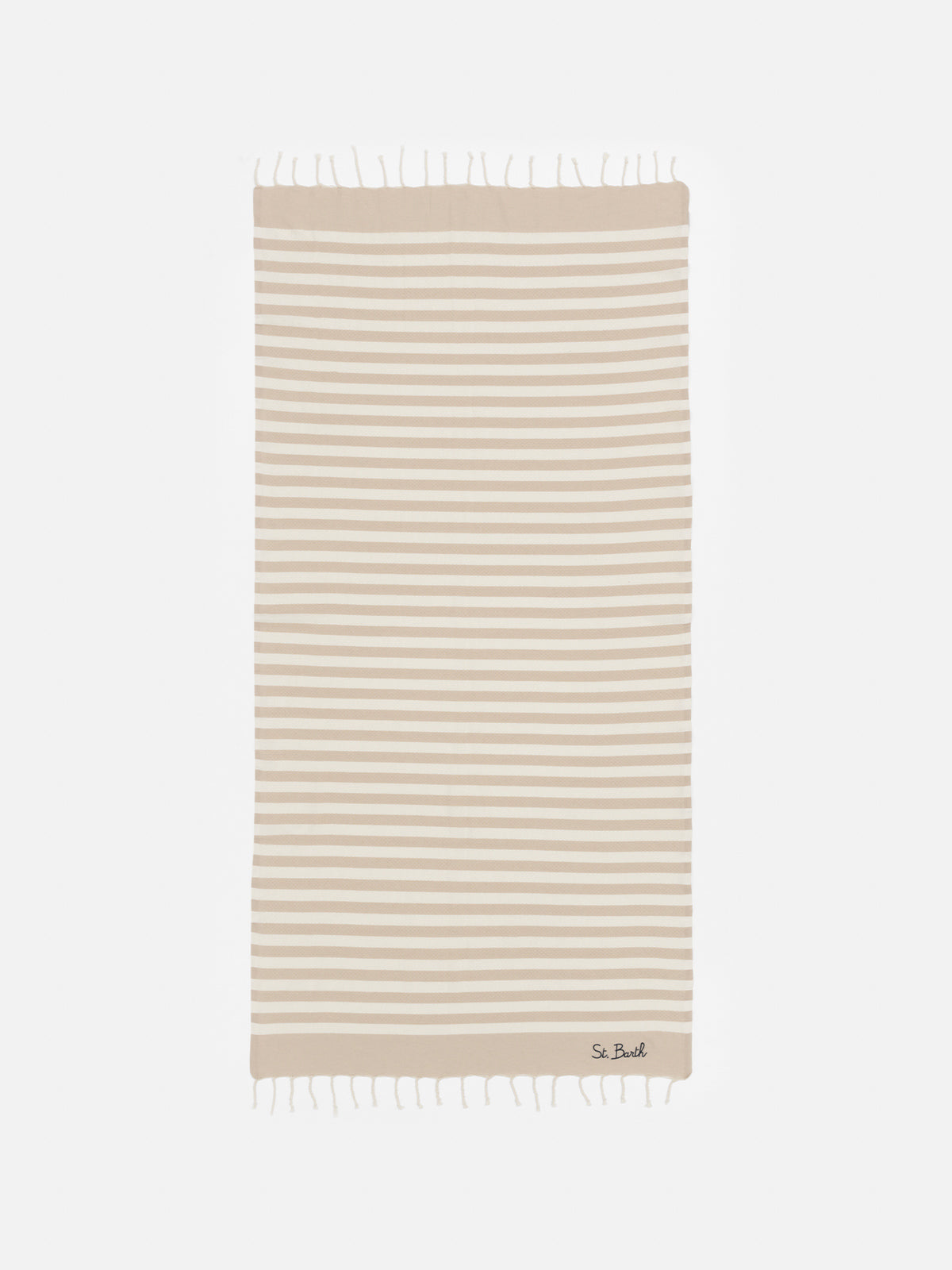Cotton beach towel Fouta with beige striped print