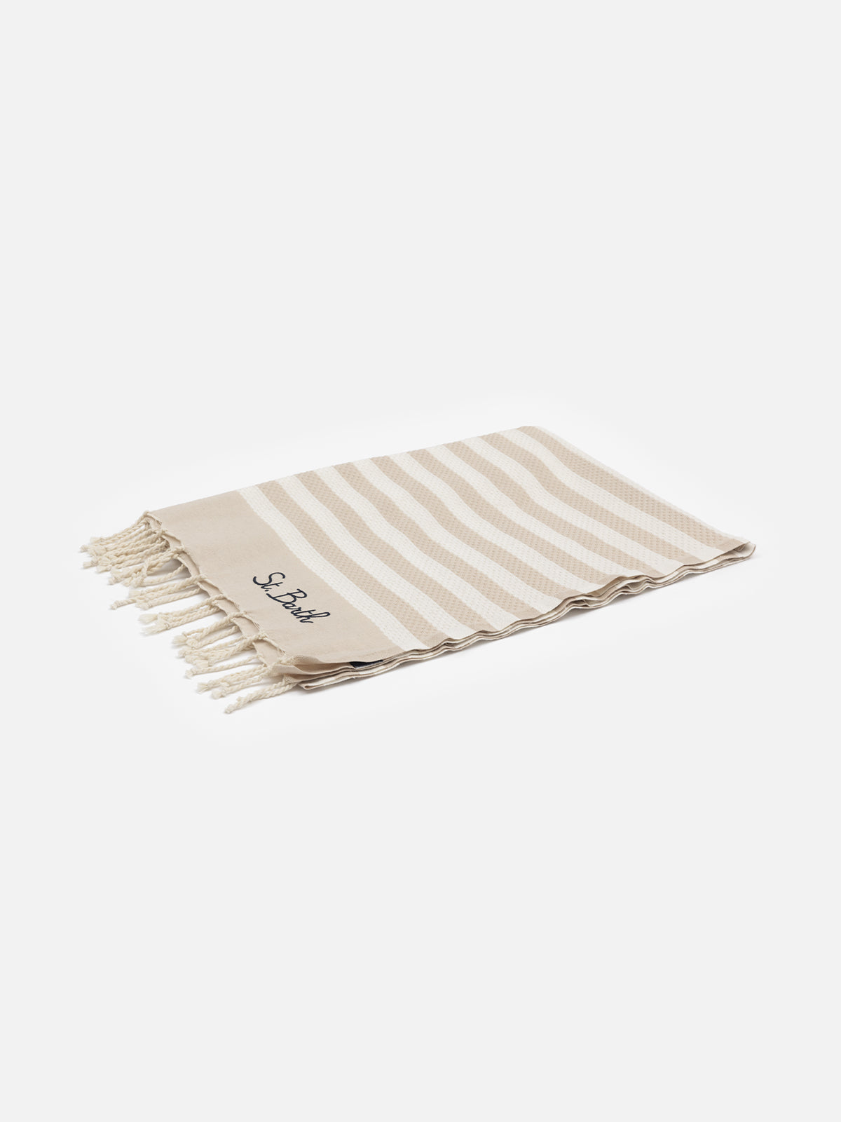 Cotton beach towel Fouta with beige striped print