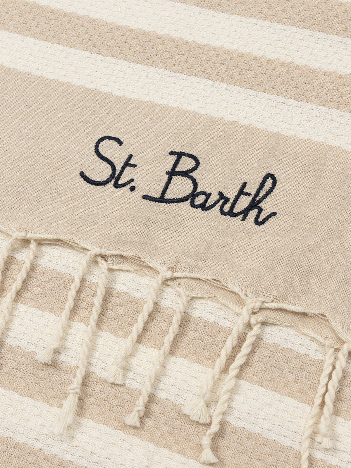Cotton beach towel Fouta with beige striped print