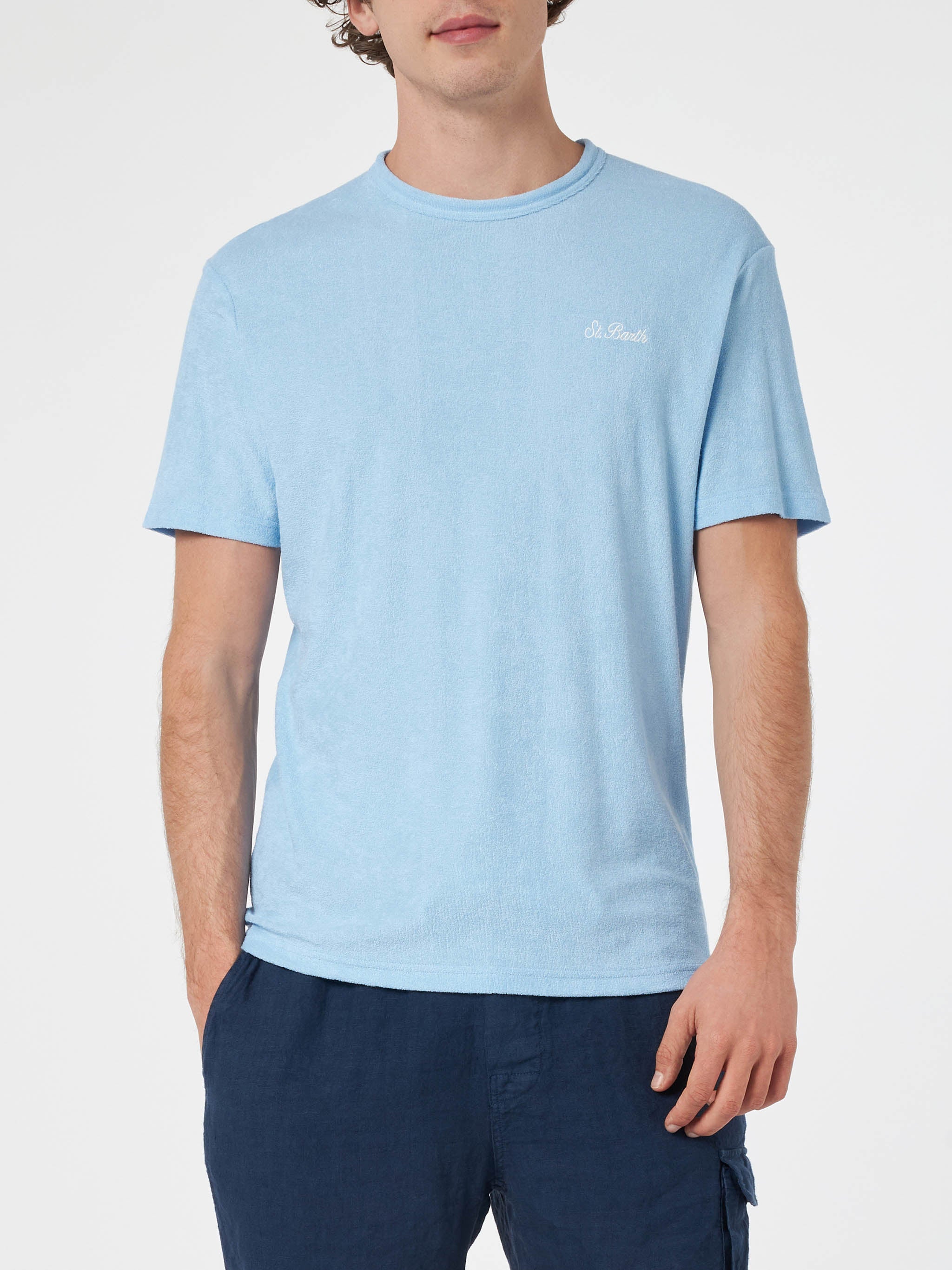 T-shirt in spugna azzurra Gary con ricamo St. Barth