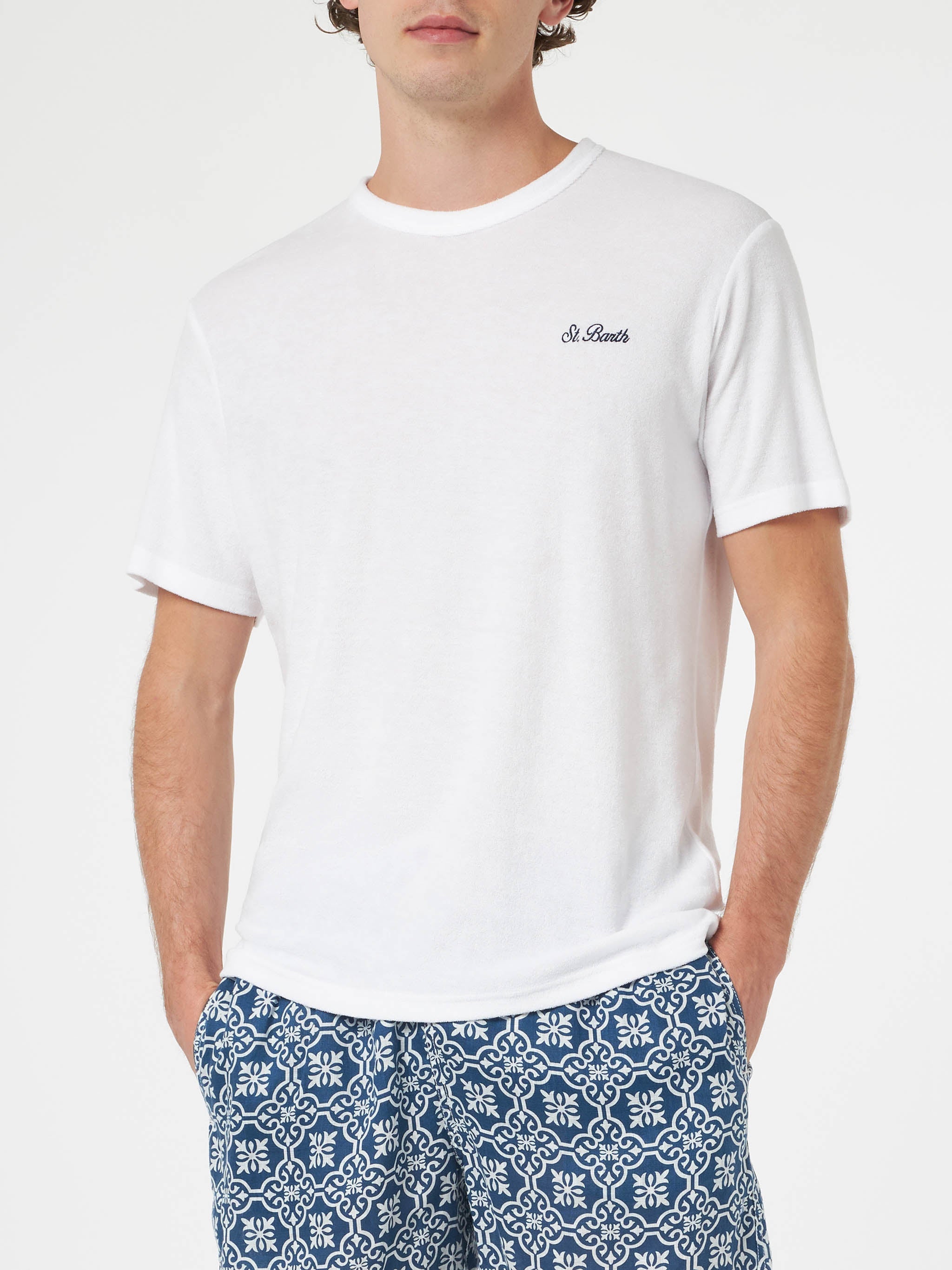 T-shirt in spugna bianca Gary con ricamo St. Barth