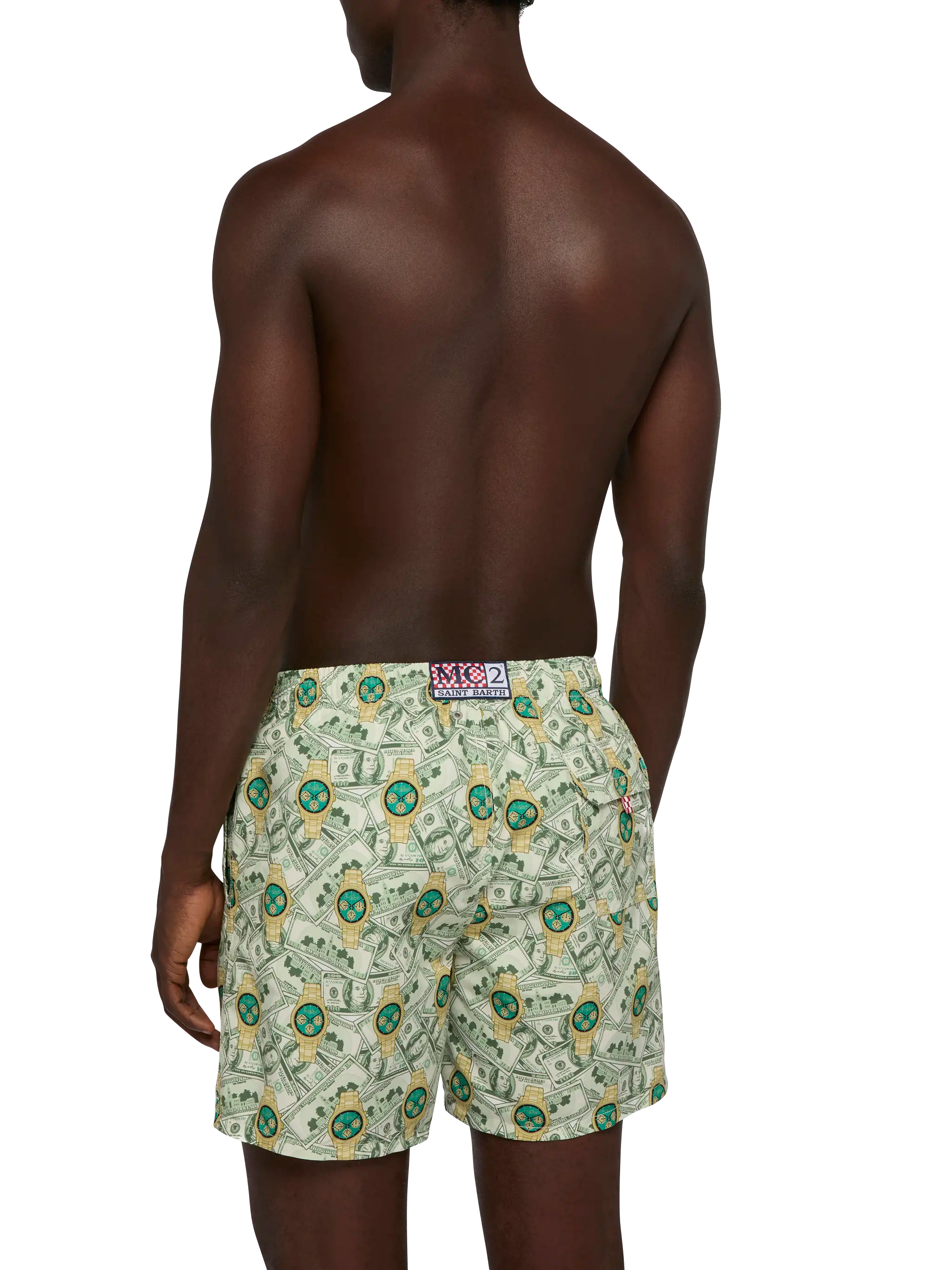 Mid-length Gustavia swim-shorts with watches print