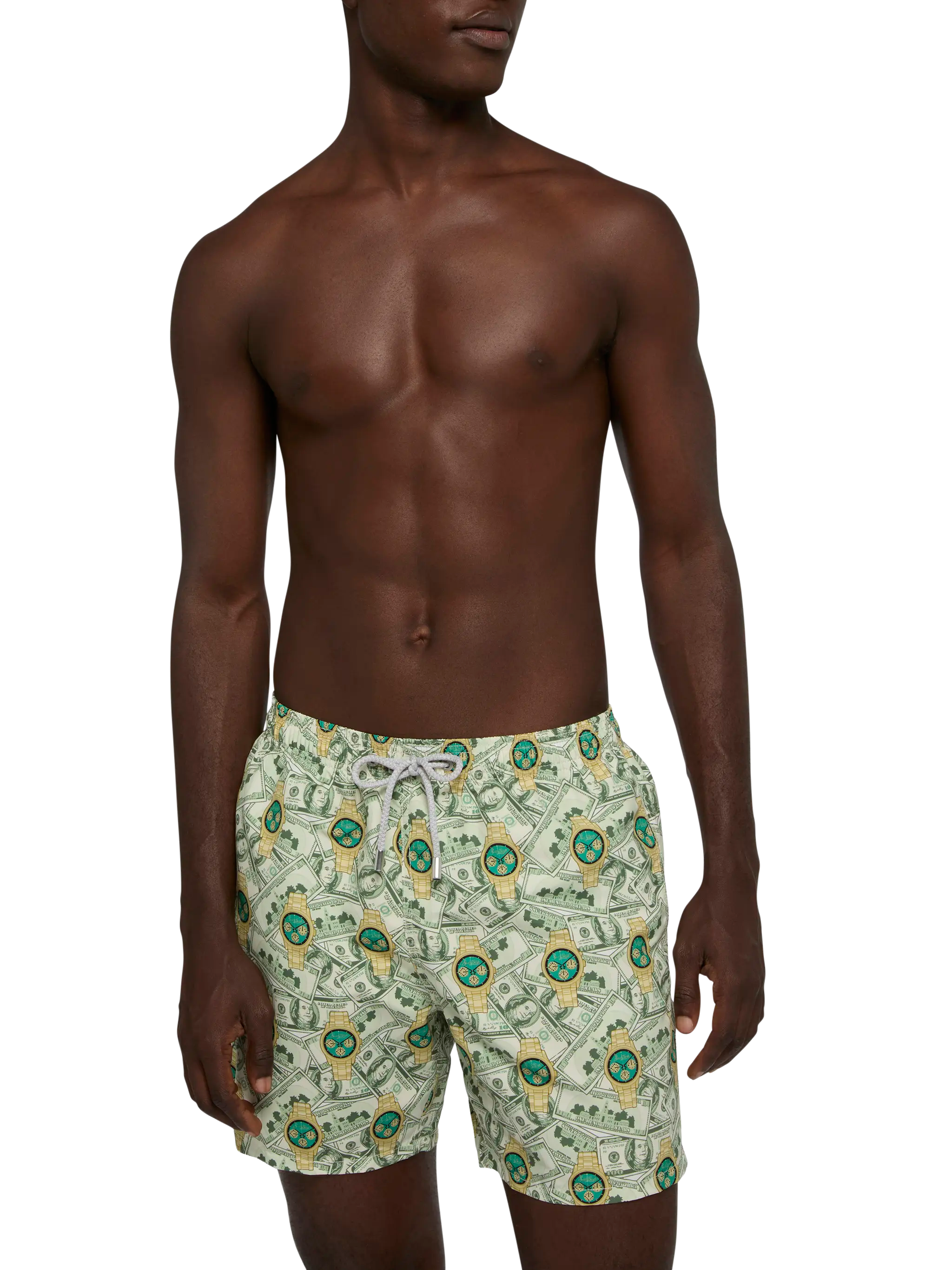 Mid-length Gustavia swim-shorts with watches print
