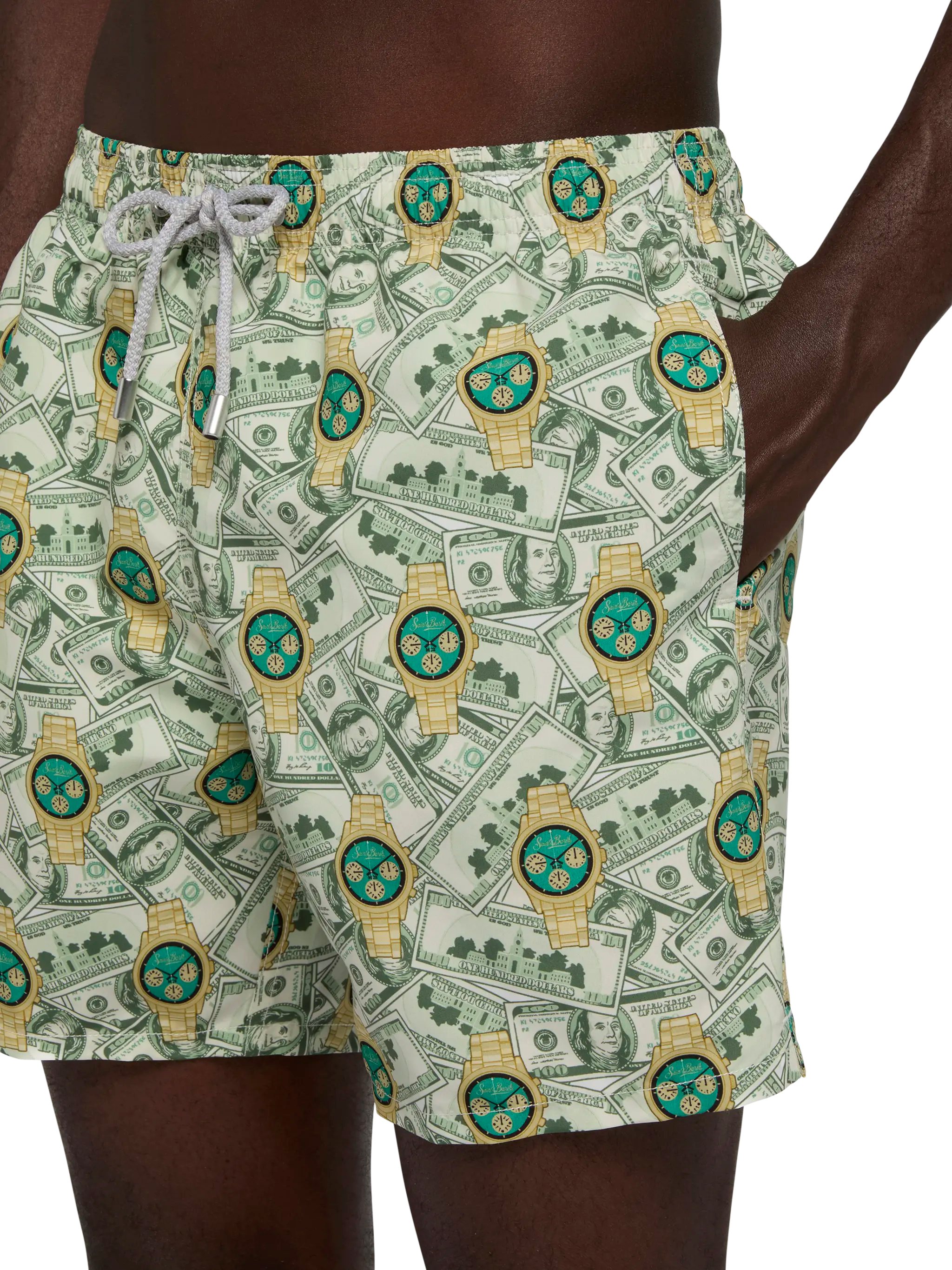 Mid-length Gustavia swim-shorts with watches print