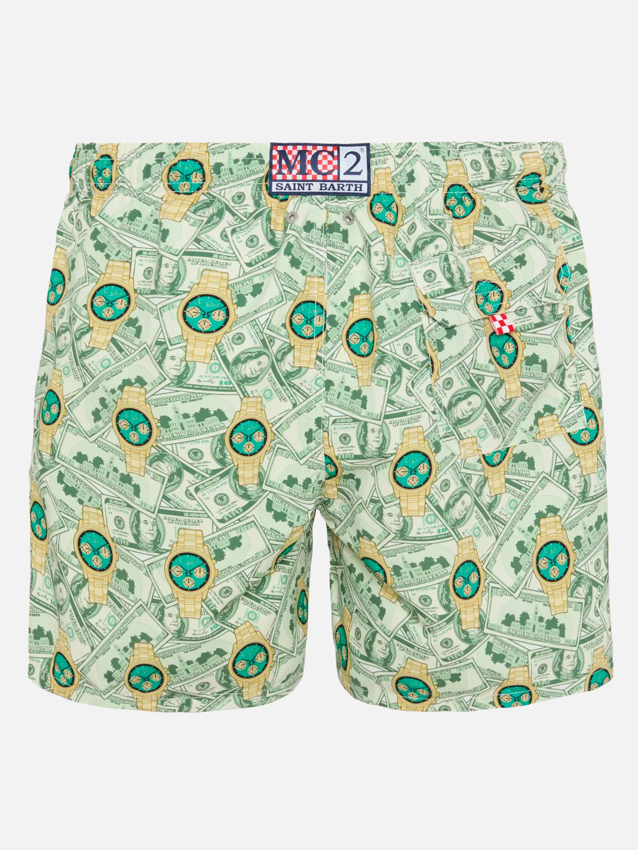 Mid-length Gustavia swim-shorts with watches print