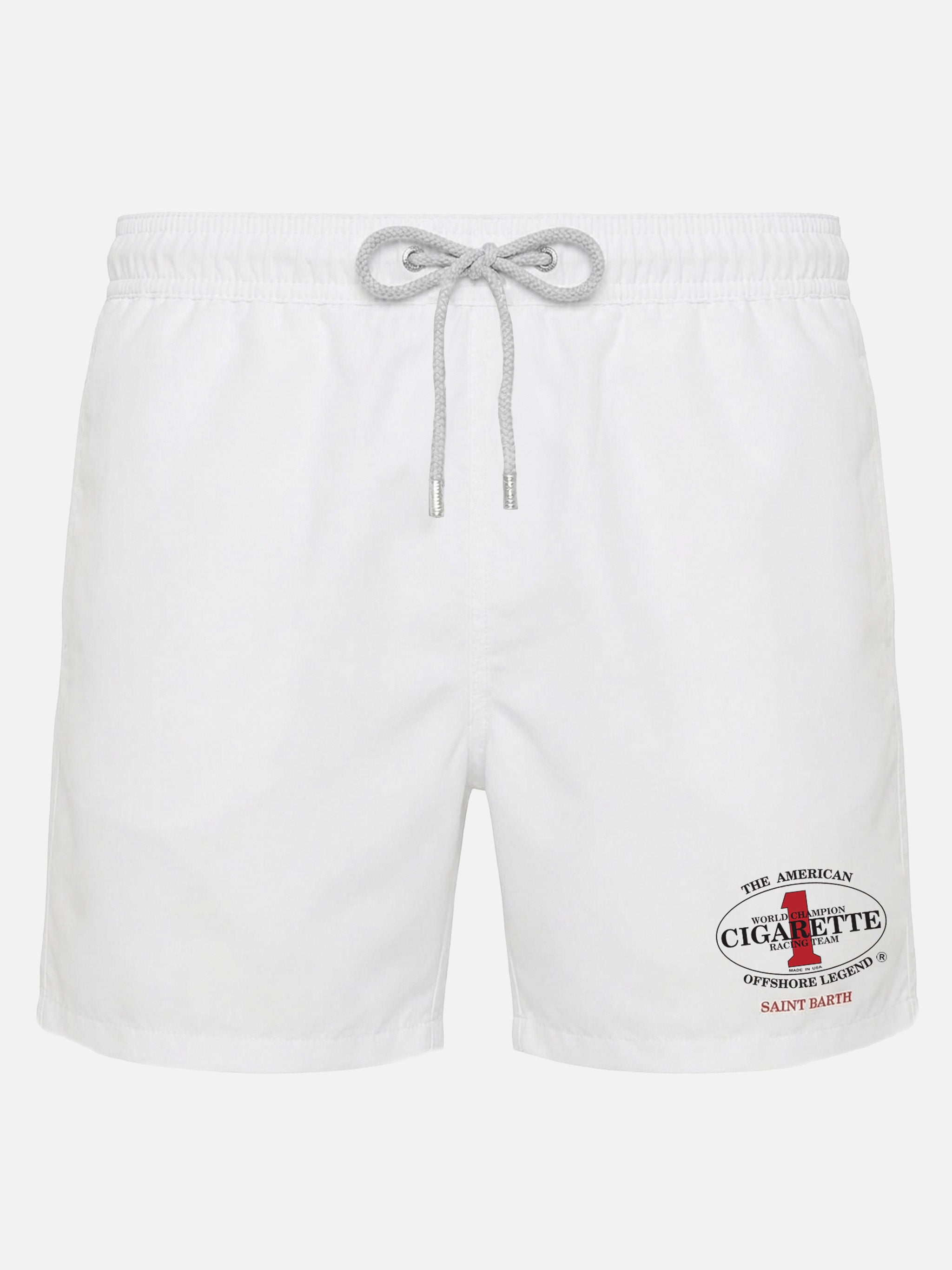 Pantaloncini da bagno bianchi Gustavia con ricamo "Cigarette" | Edizione speciale