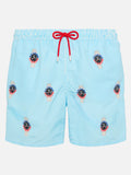Mid-length striped Gustavia swim-shorts with watches embroidery