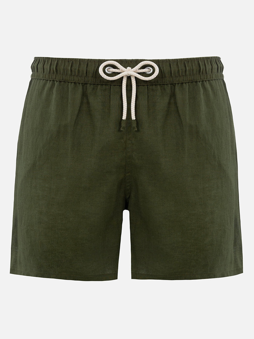 Gustavia military green plain-color linen swim shorts
