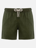 Gustavia military green plain-color linen swim shorts