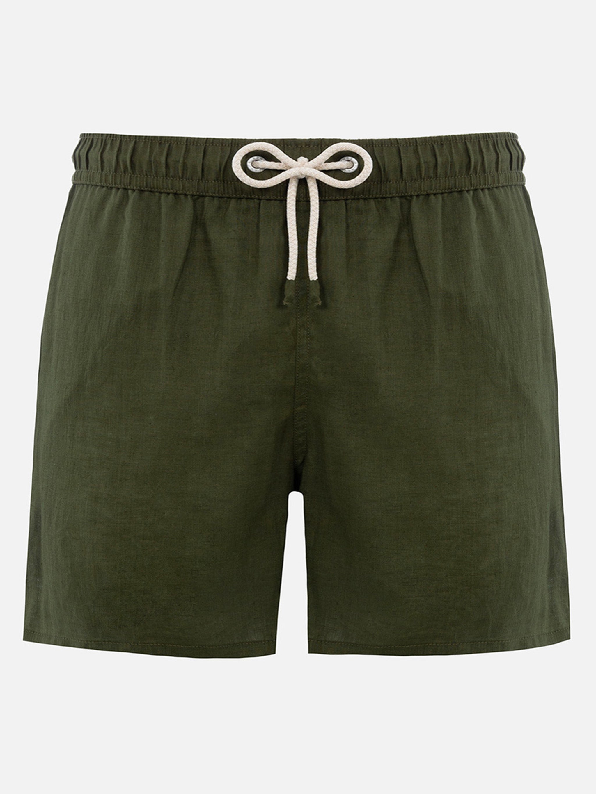 Gustavia military green plain-color linen swim shorts