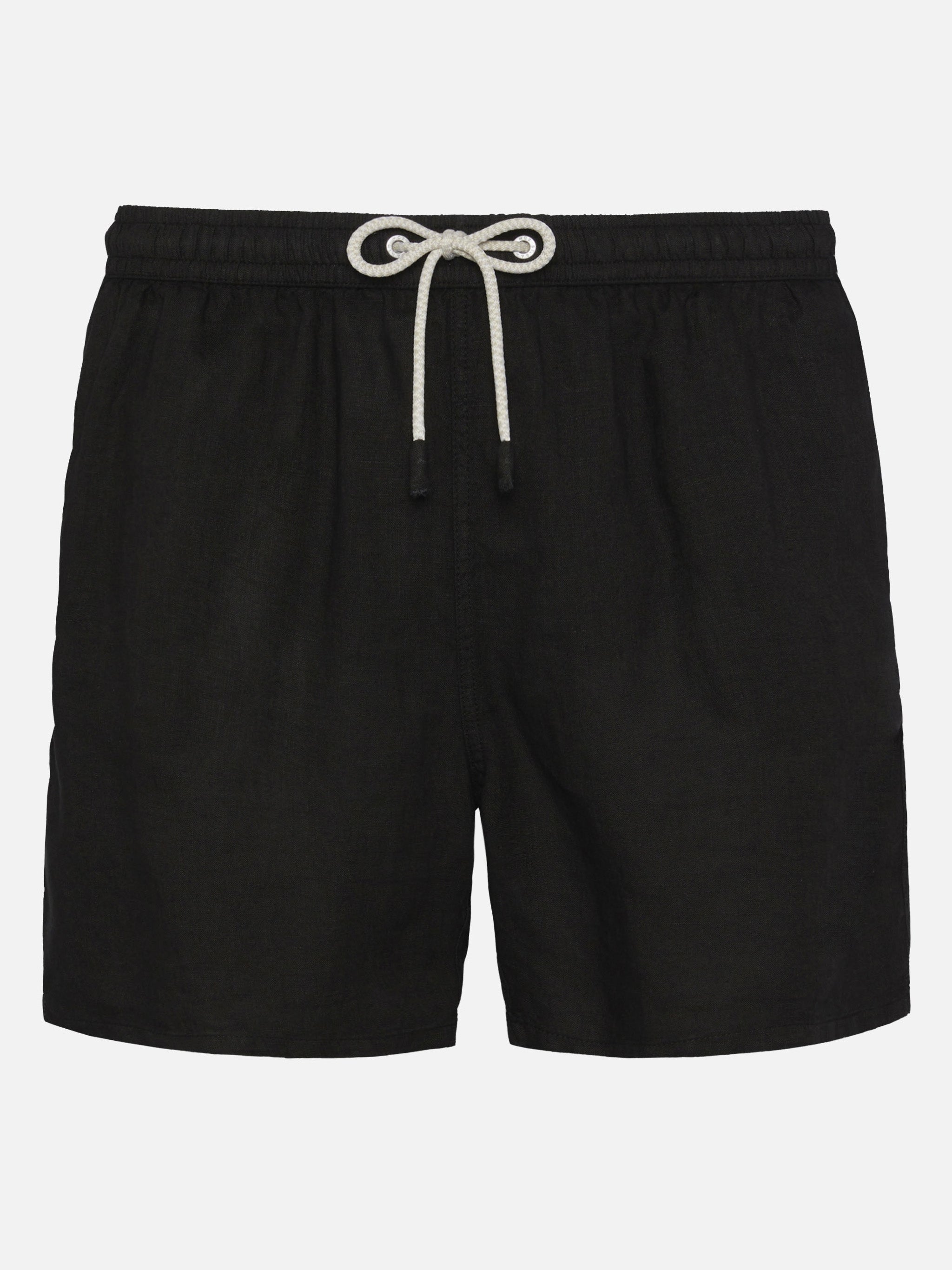 Gustavia black plain-color linen swim shorts