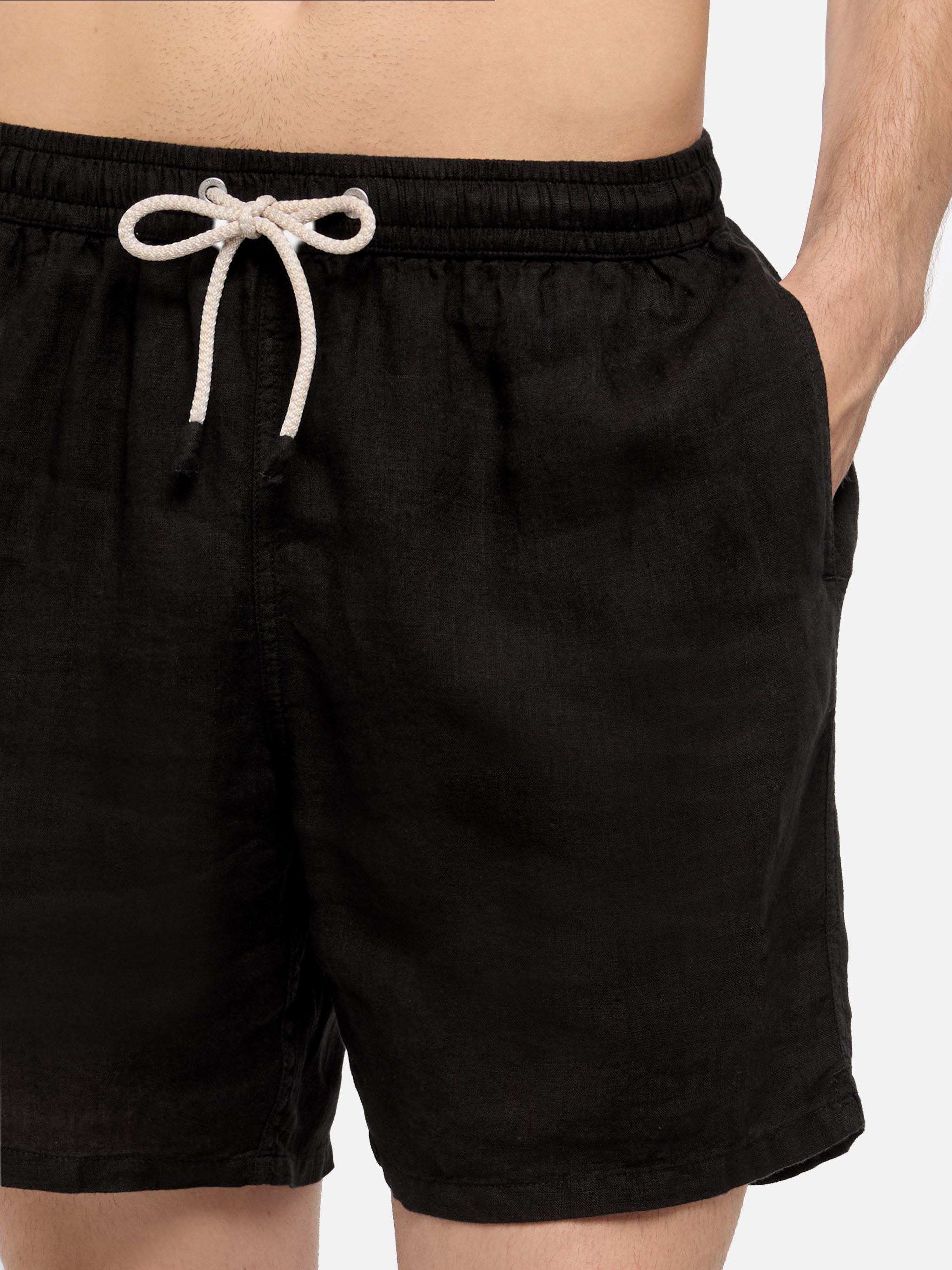 Gustavia black plain-color linen swim shorts