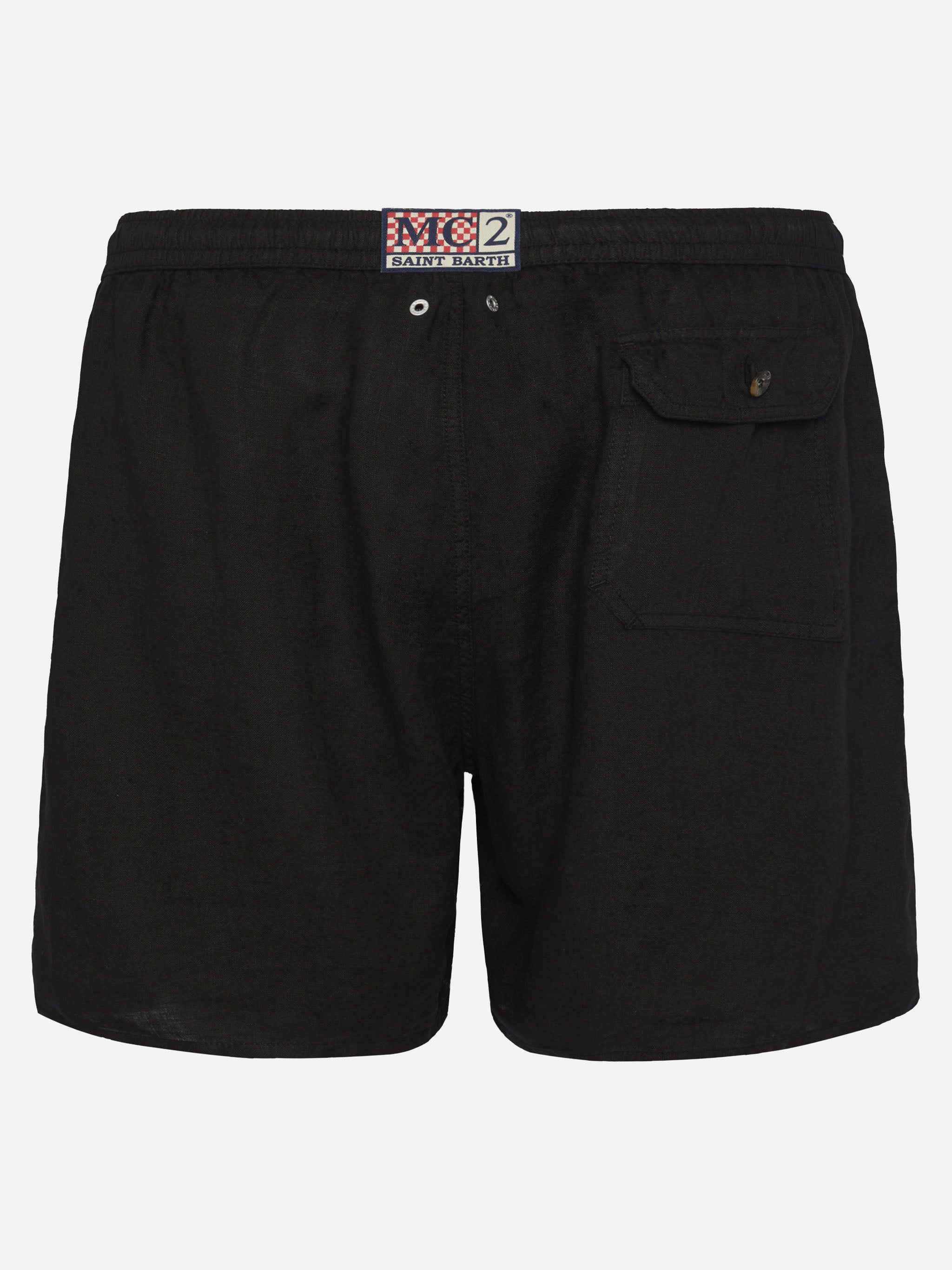 Gustavia black plain-color linen swim shorts