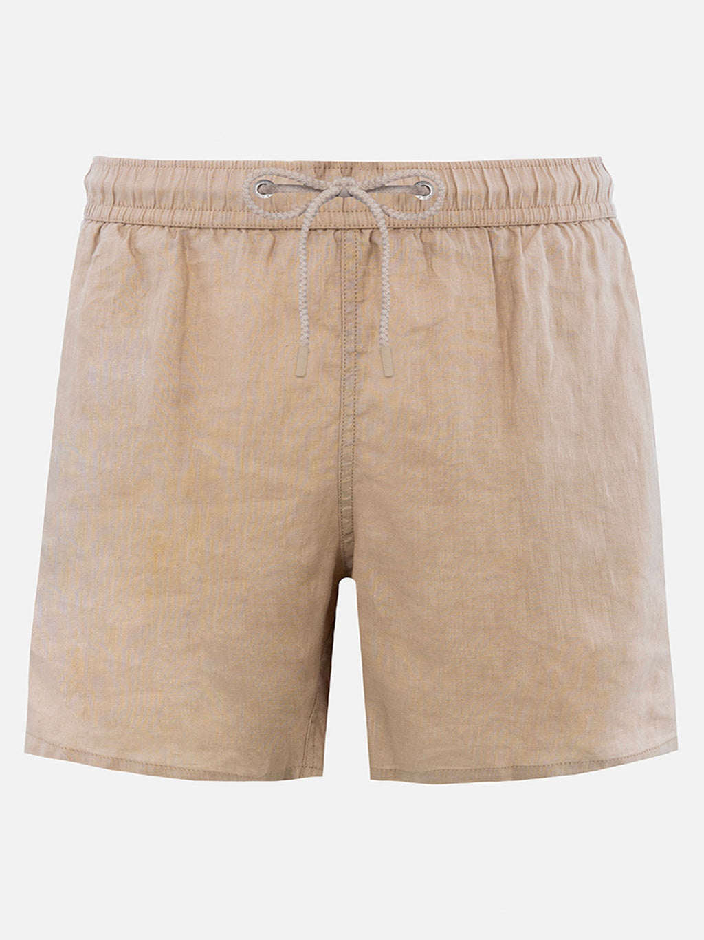 Gustavia beige plain-color linen swim shorts