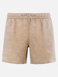 Gustavia beige plain-color linen swim shorts