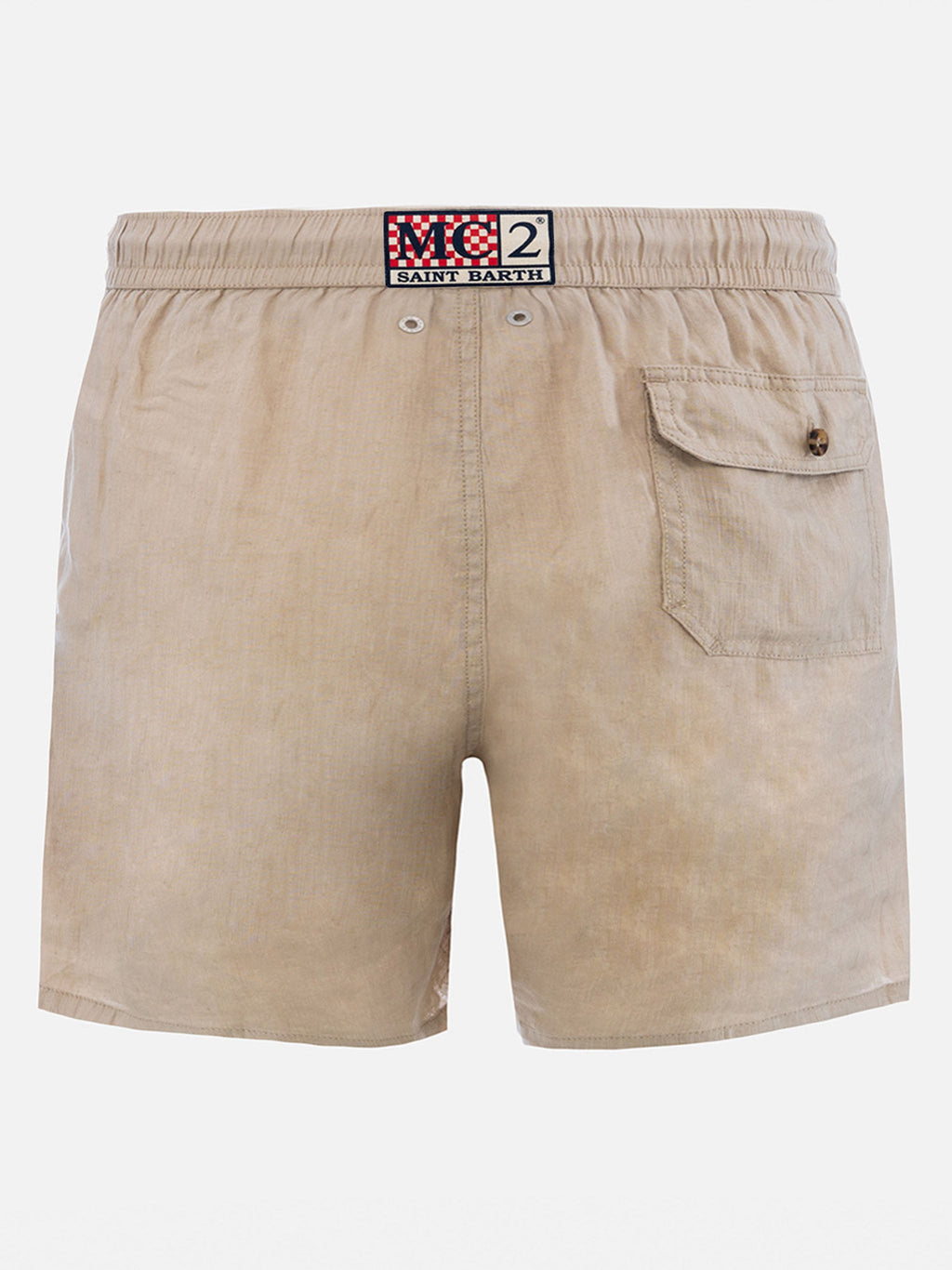 Gustavia beige plain-color linen swim shorts