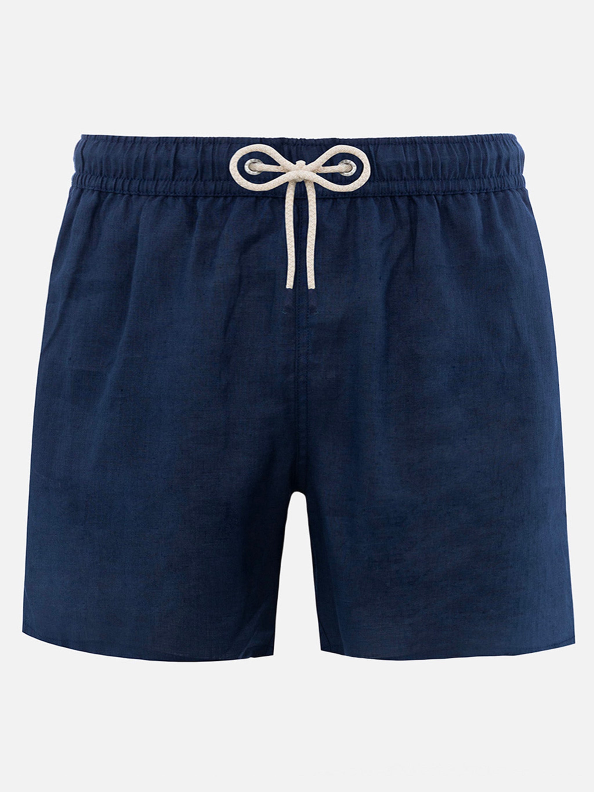 Gustavia blue plain-color linen swim shorts