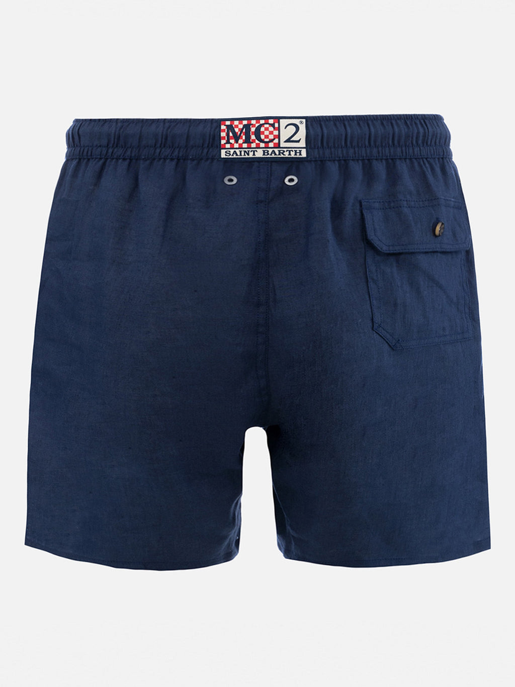 Gustavia blue plain-color linen swim shorts