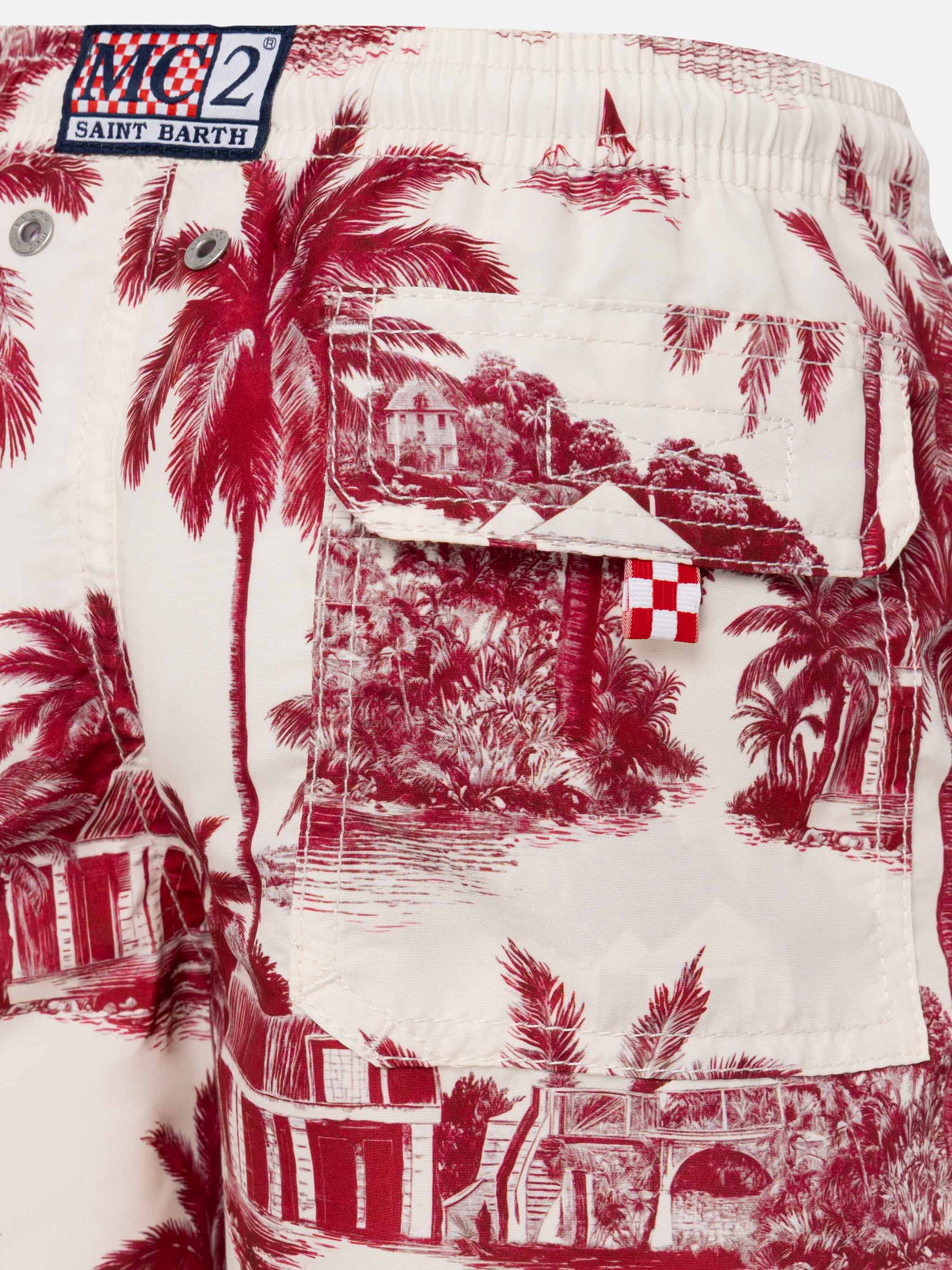 Pantaloncini da bagno Jean a mezza coscia con stampa toile de jouy | DESIGN CO-CREATO AI DA RICKDICK - POWERED BY RED-EYE
