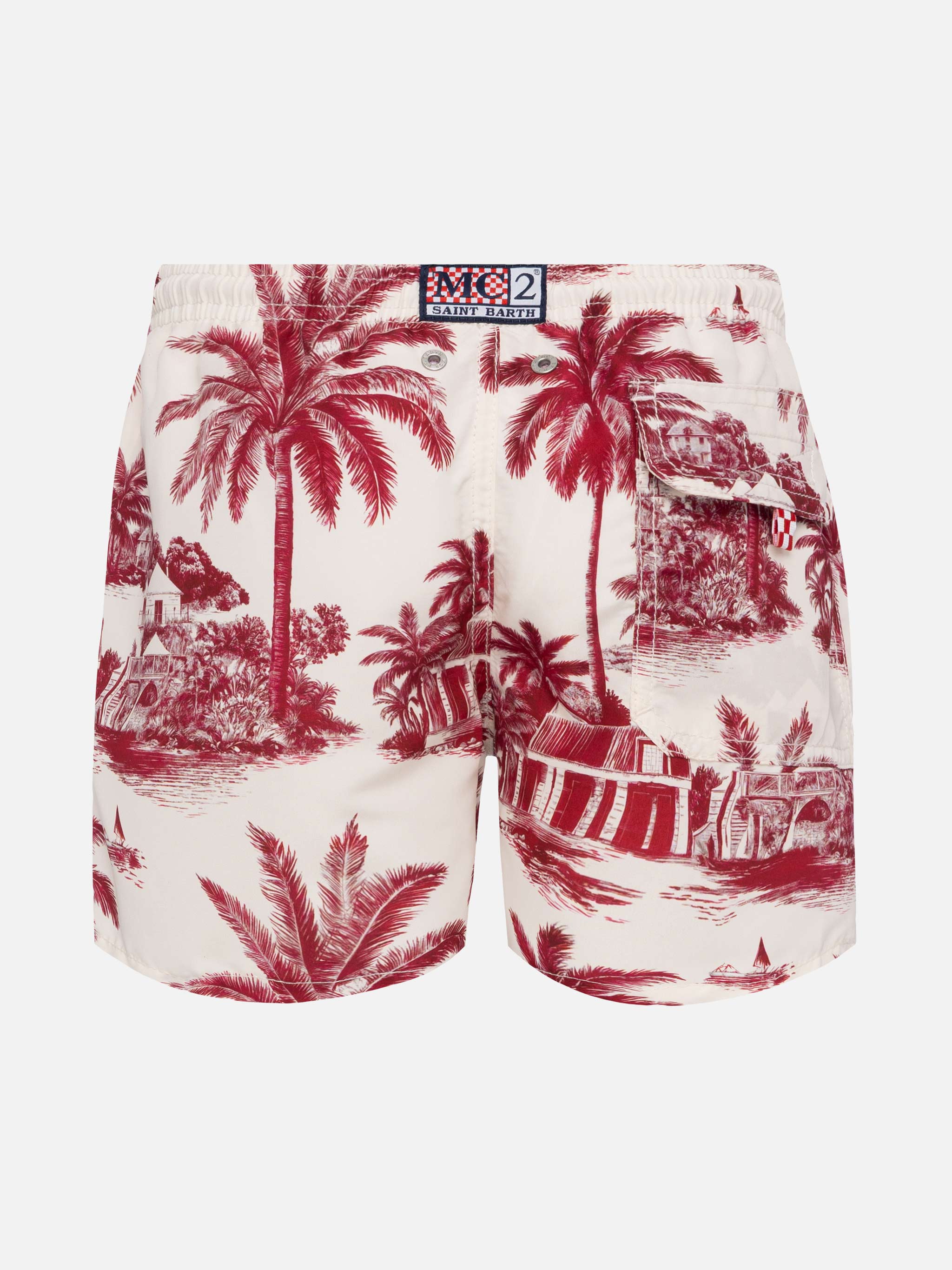 Pantaloncini da bagno Jean a mezza coscia con stampa toile de jouy | DESIGN CO-CREATO AI DA RICKDICK - POWERED BY RED-EYE