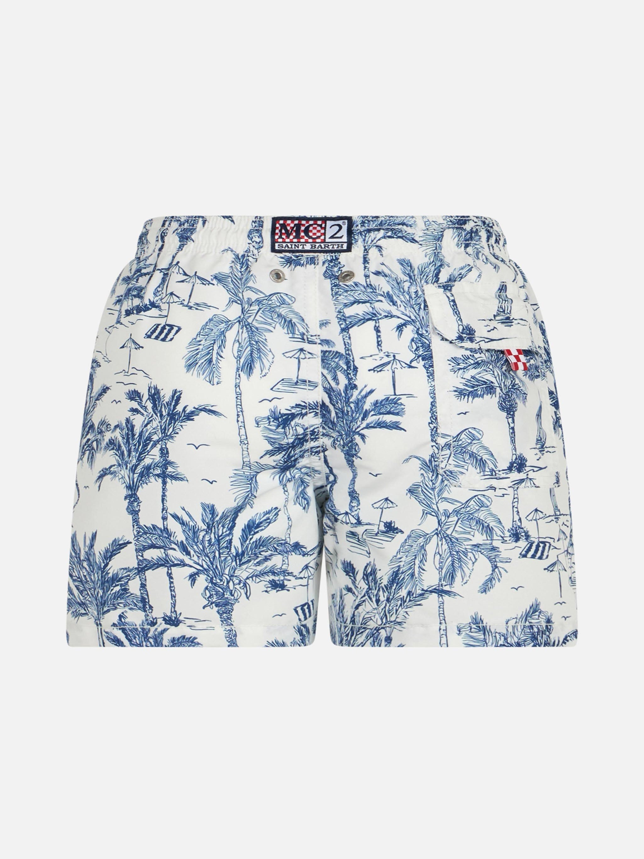 Pantaloncini da bagno Jean a mezza coscia con stampa toile de Jouy