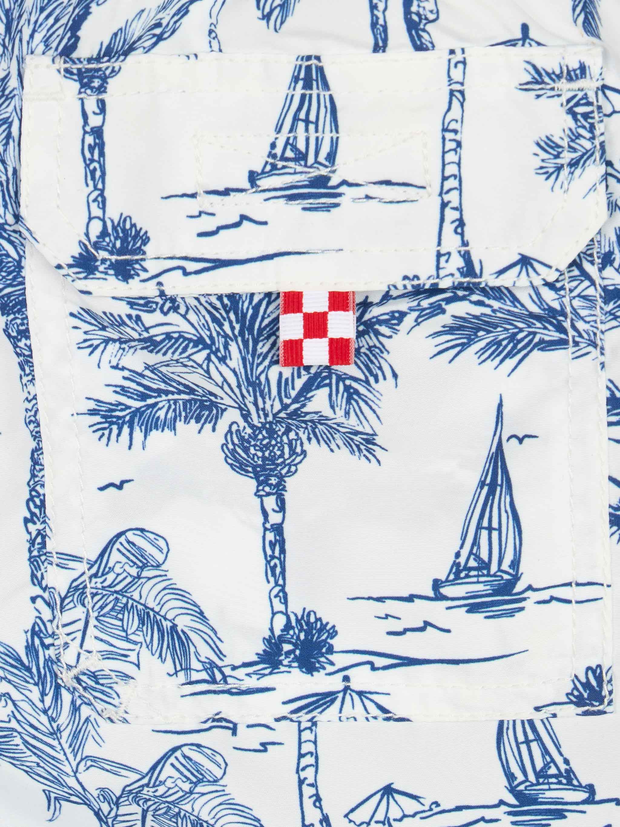 Pantaloncini da bagno Jean a mezza coscia con stampa toile de Jouy