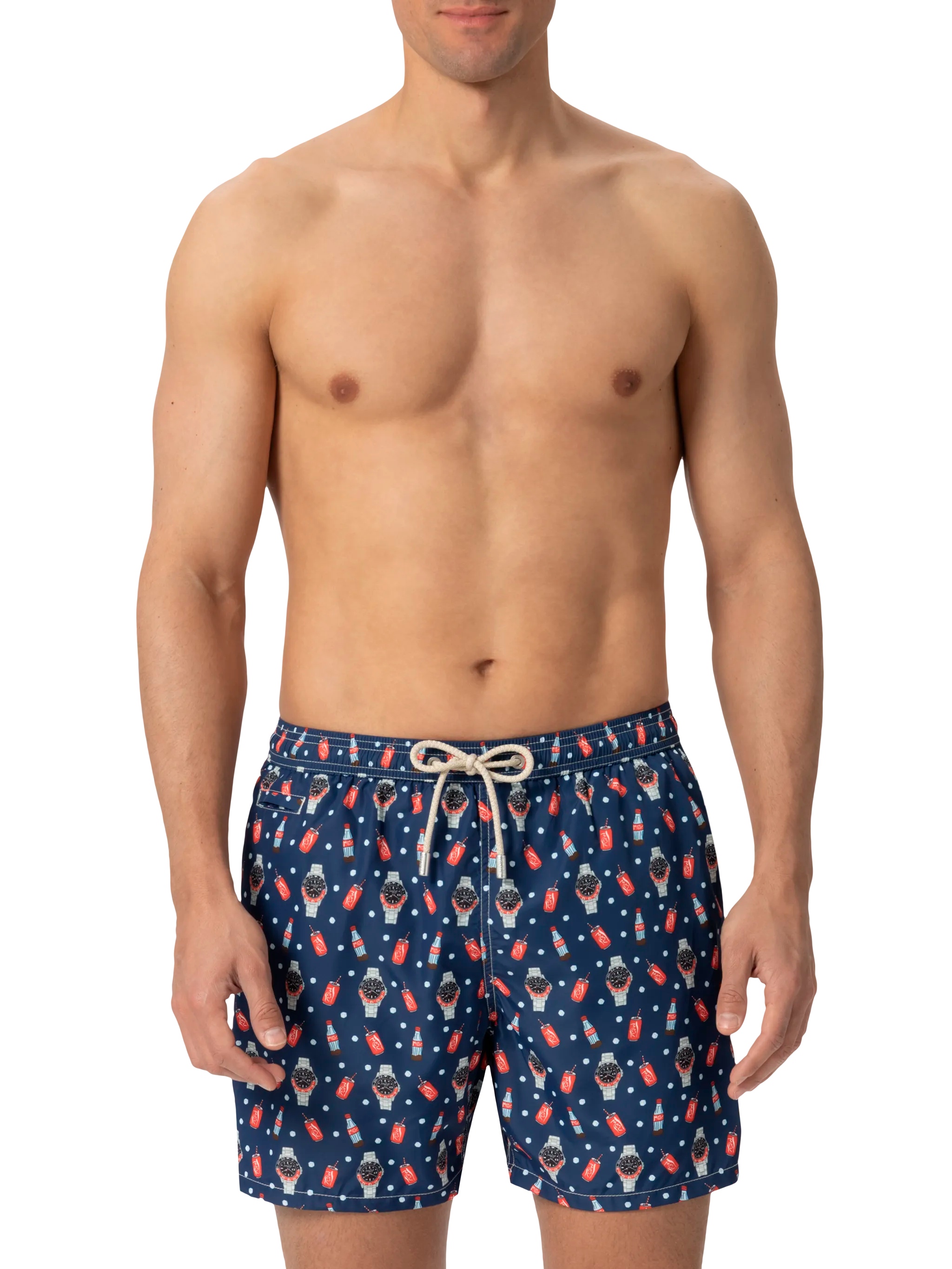 Lightweight fabric swim shorts Lighting with watch print