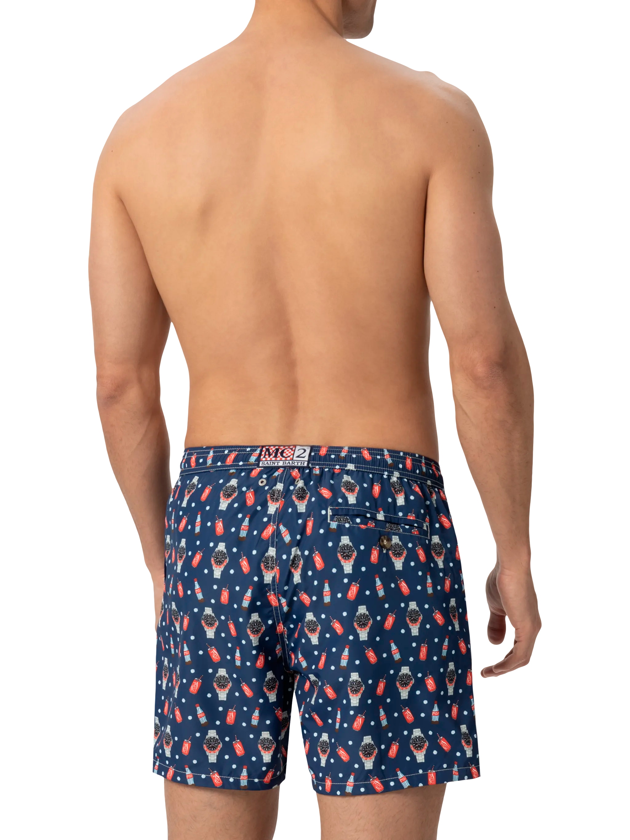 Lightweight fabric swim shorts Lighting with watch print