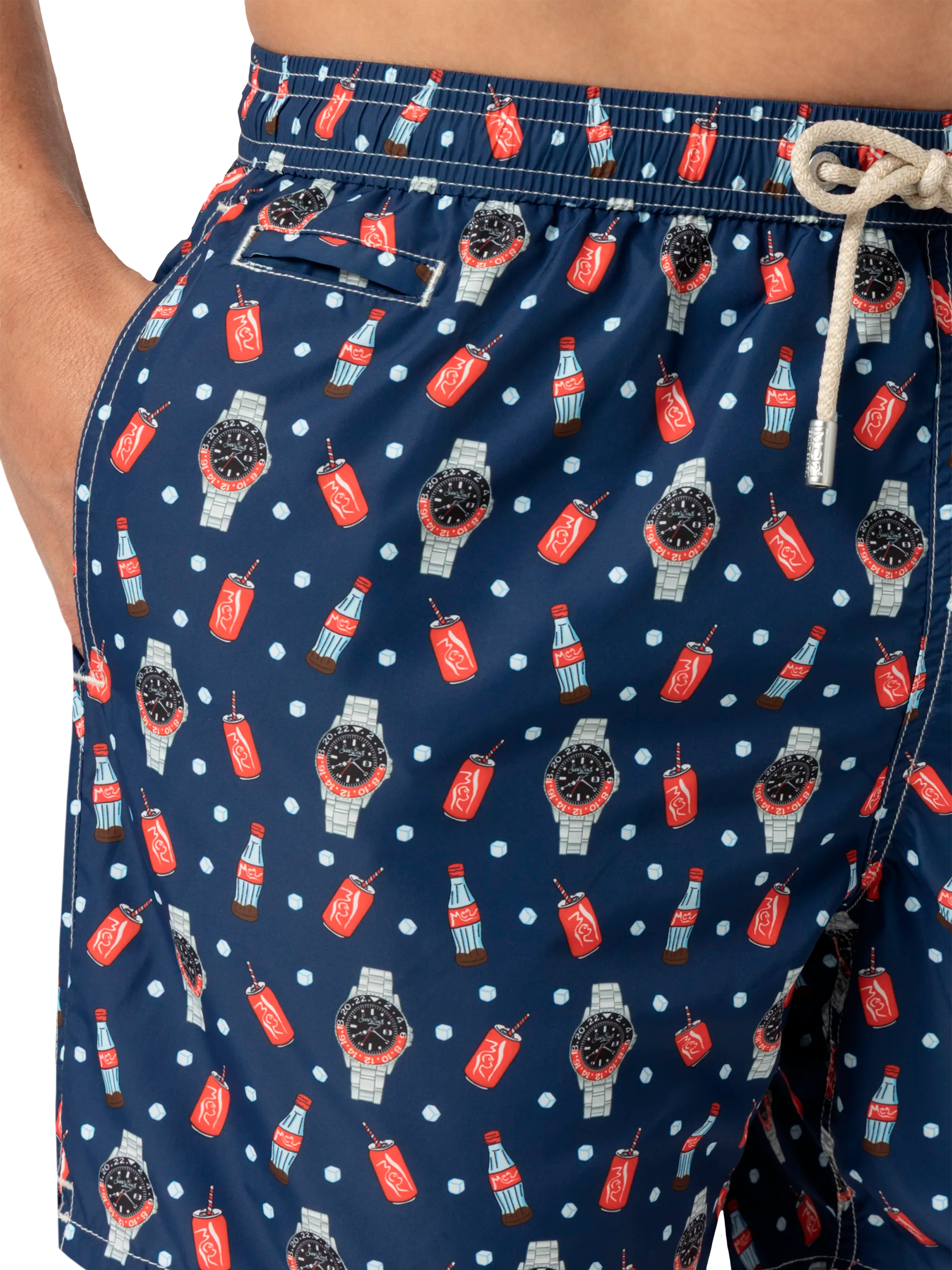 Lightweight fabric swim shorts Lighting with watch print