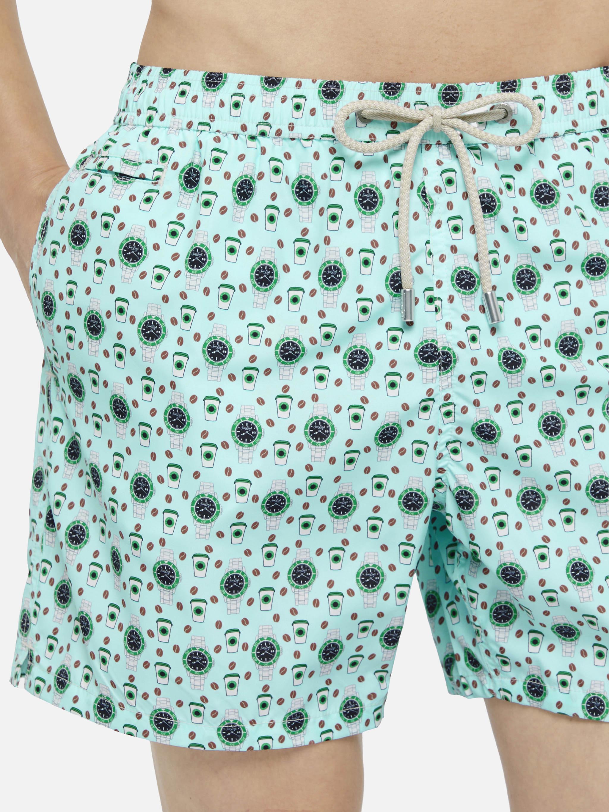 Lightweight fabric swim shorts Lighting with watch print