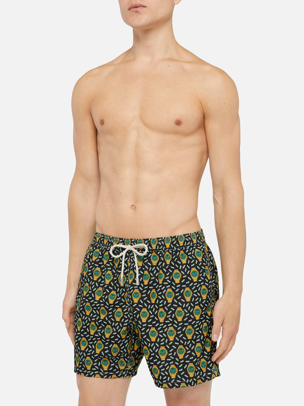 Lightweight fabric swim shorts Lighting with watch print