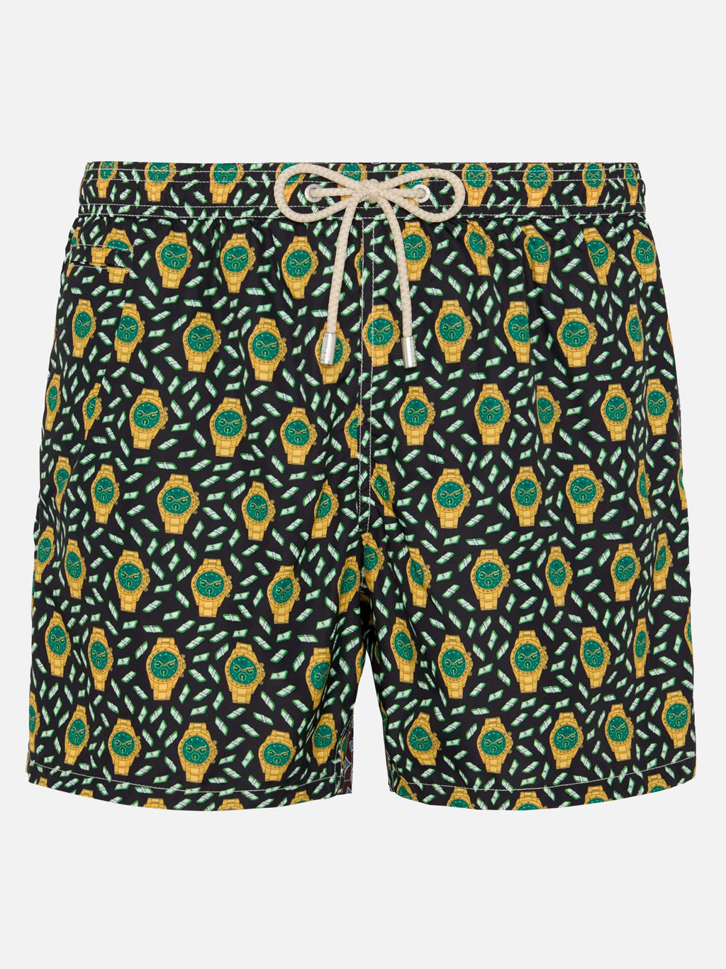 Lightweight fabric swim shorts Lighting with watch print