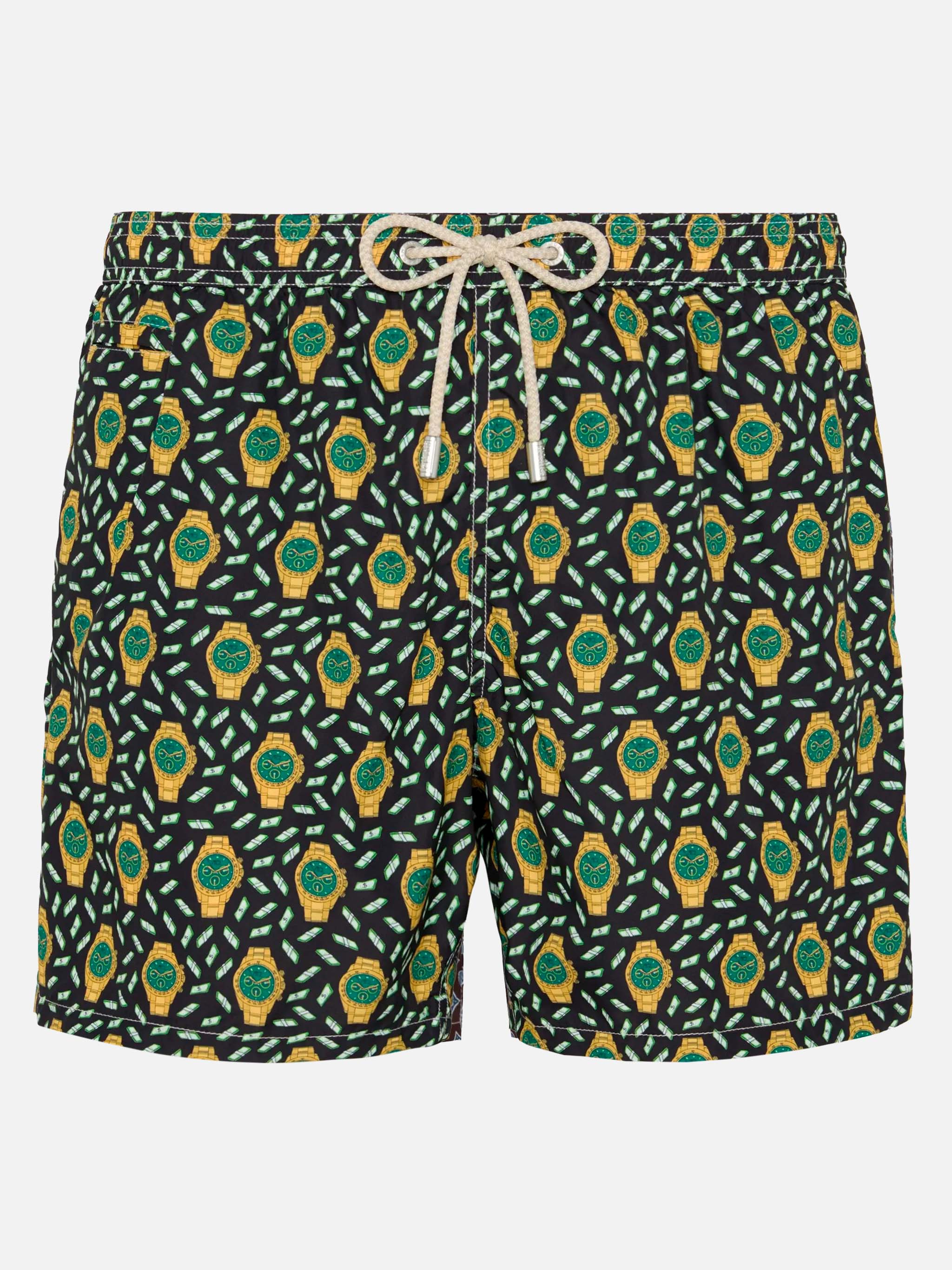 Lightweight fabric swim shorts Lighting with watch print
